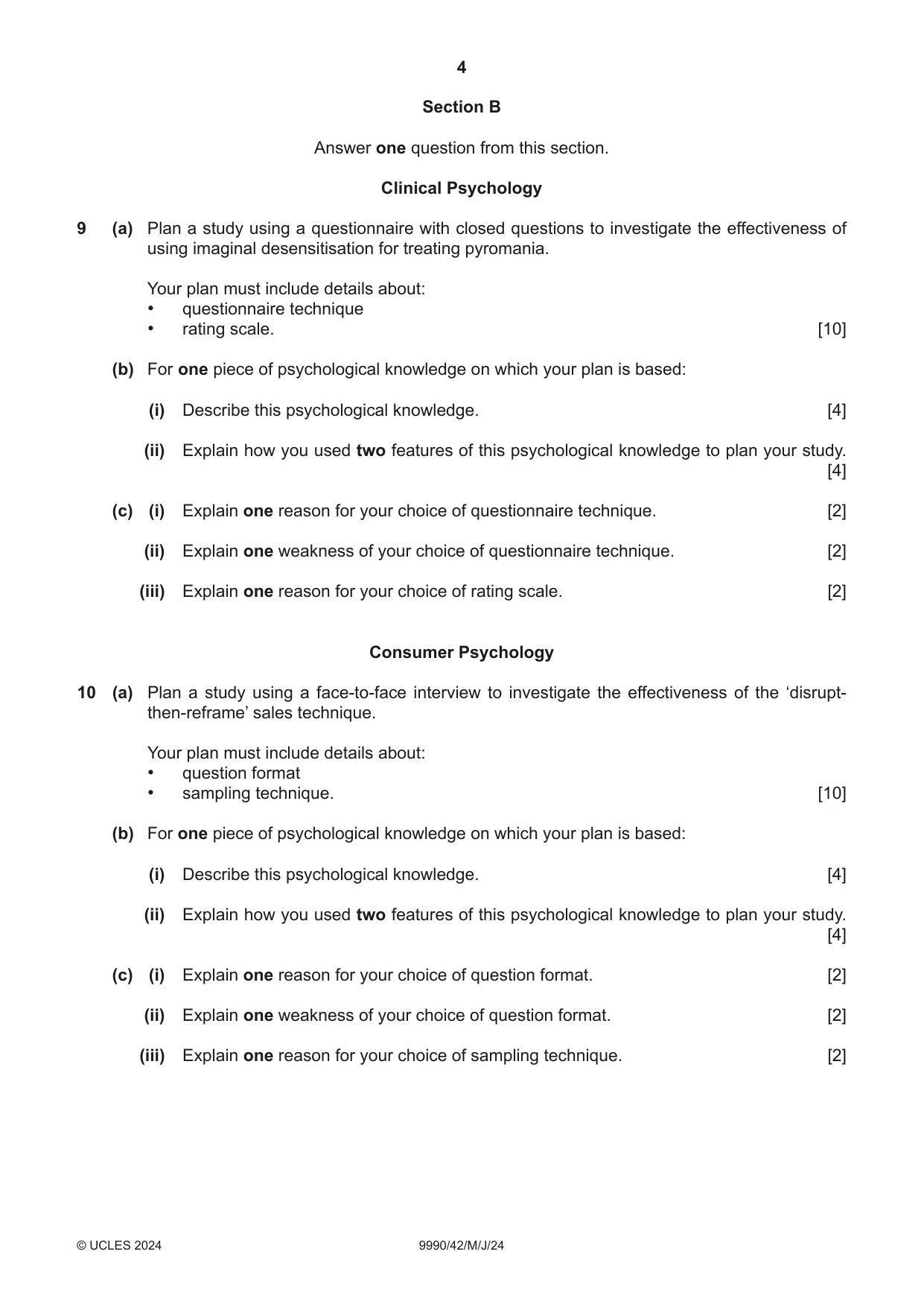 Cambridge A Level Psychology (from 2018) 9990 2024 May/June Paper 4 · Variant 2 question paper, page 4 of 8