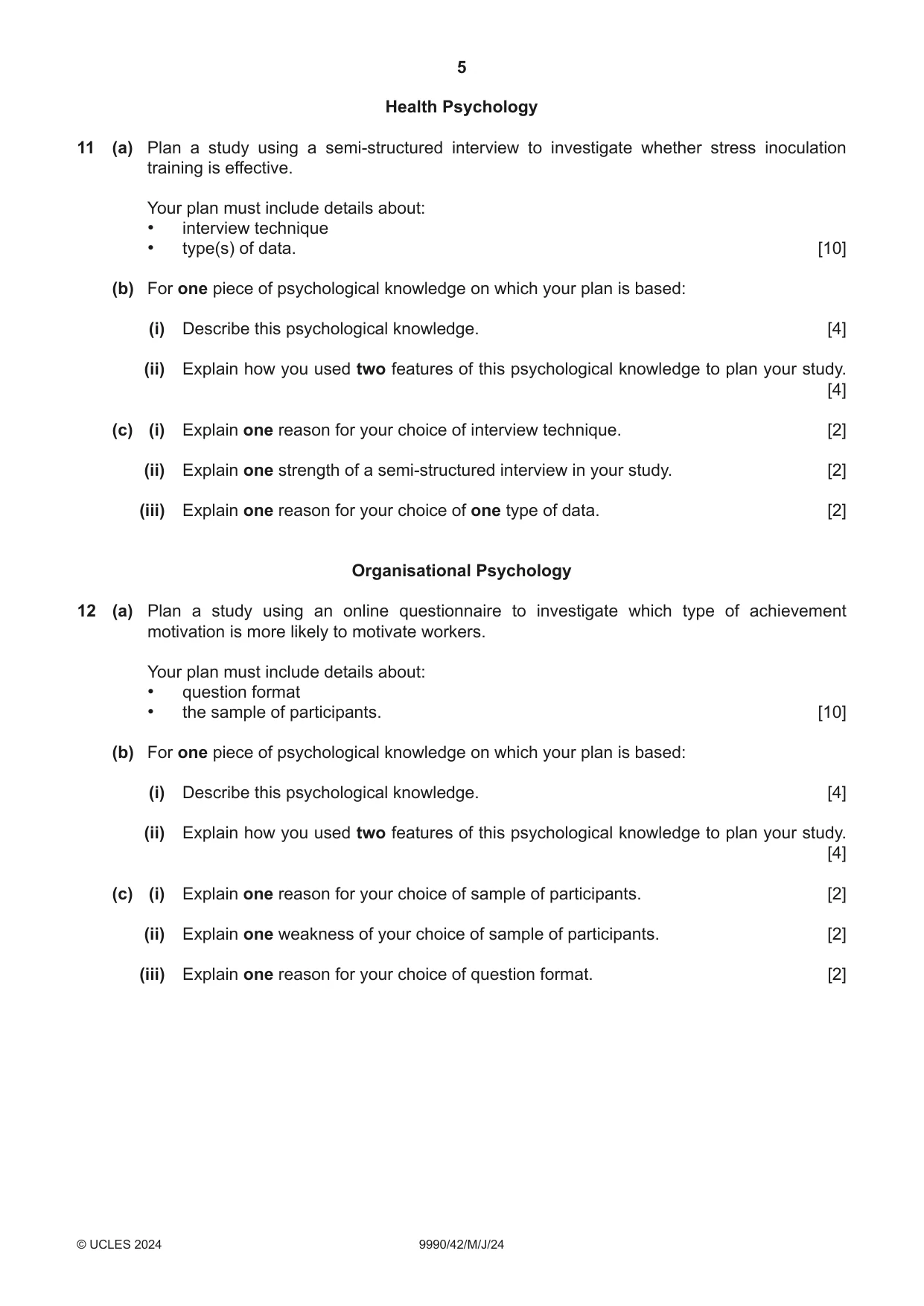 Cambridge A Level Psychology (from 2018) 9990 2024 May/June Paper 4 · Variant 2 question paper, page 5 of 8