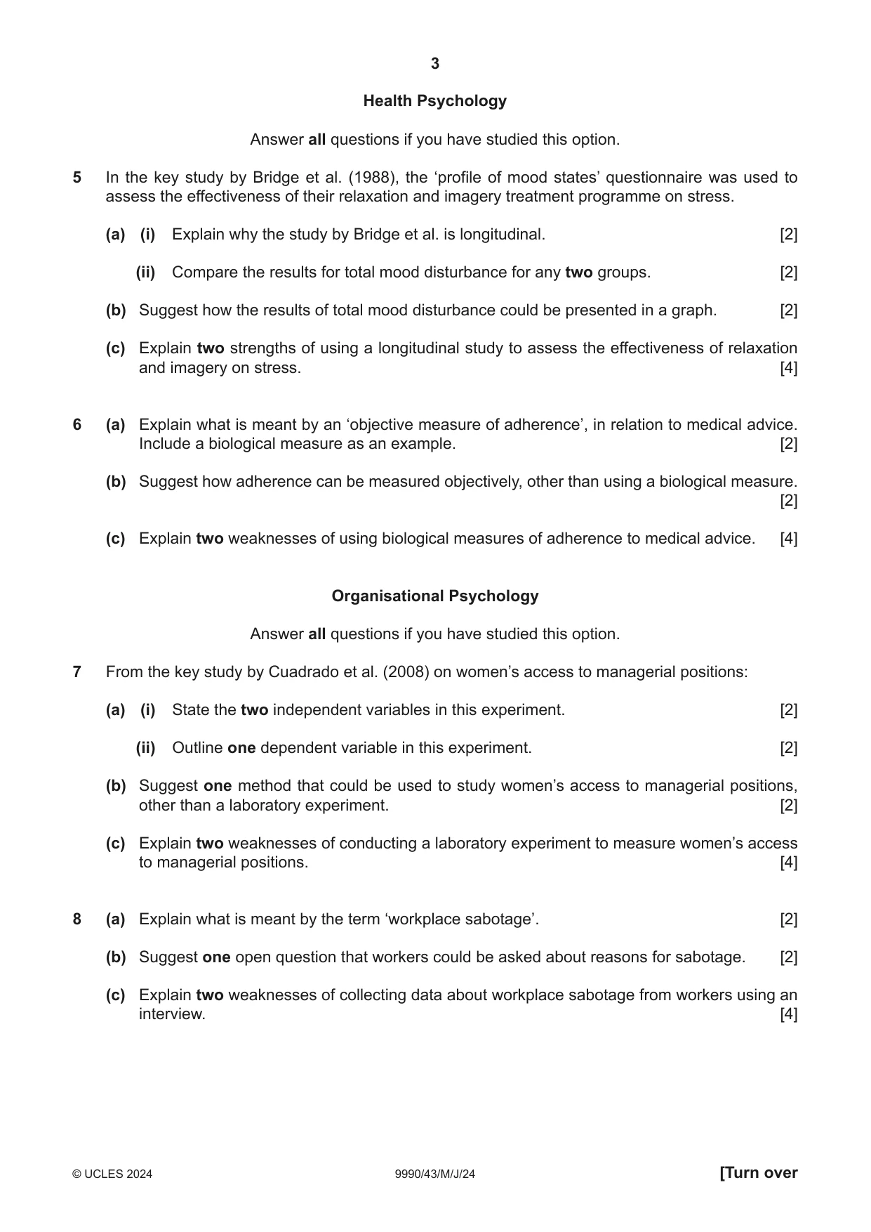 Cambridge A Level Psychology (from 2018) 9990 2024 May/June Paper 4 · Variant 3 question paper, page 3 of 8