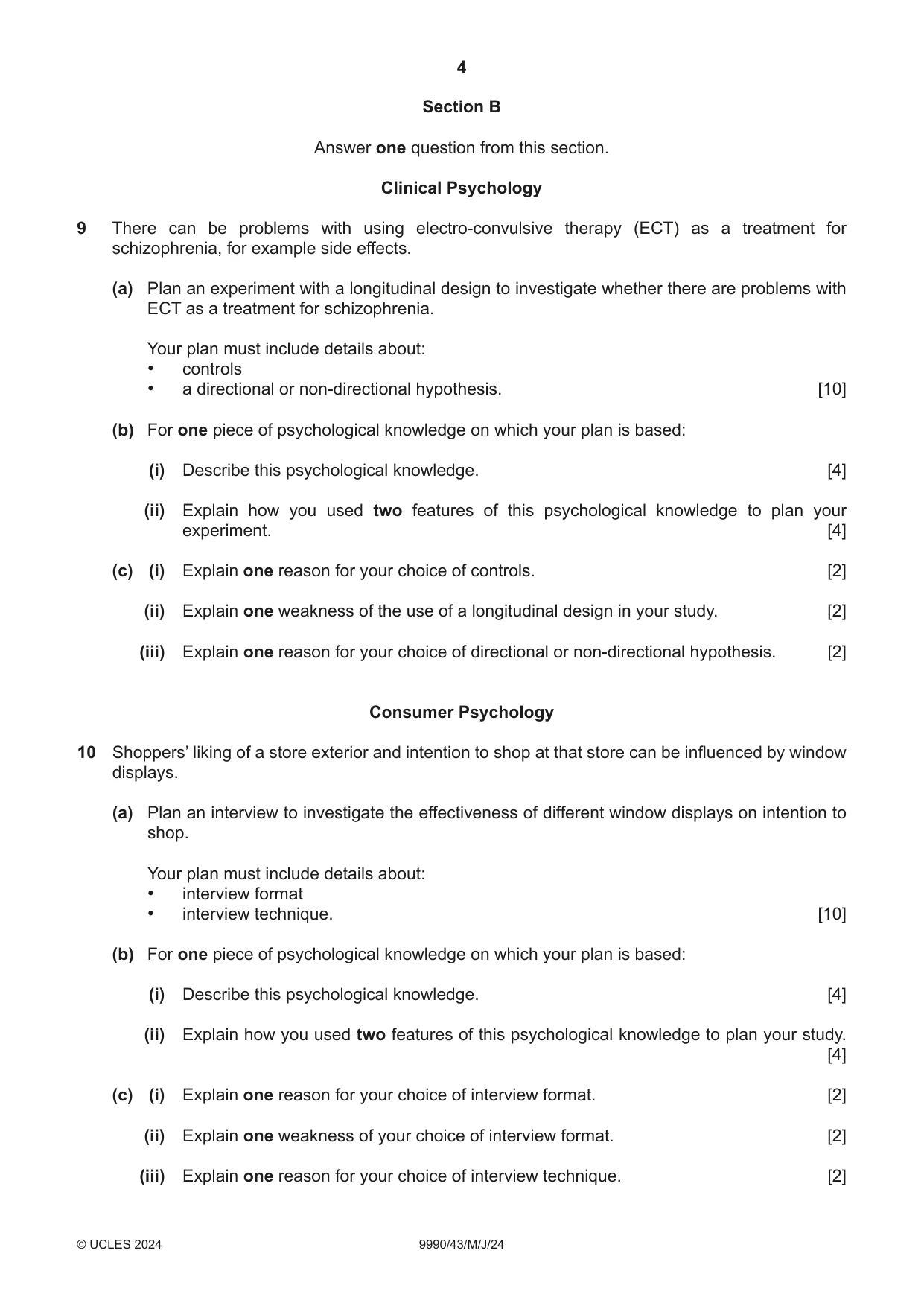 Cambridge A Level Psychology (from 2018) 9990 2024 May/June Paper 4 · Variant 3 question paper, page 4 of 8