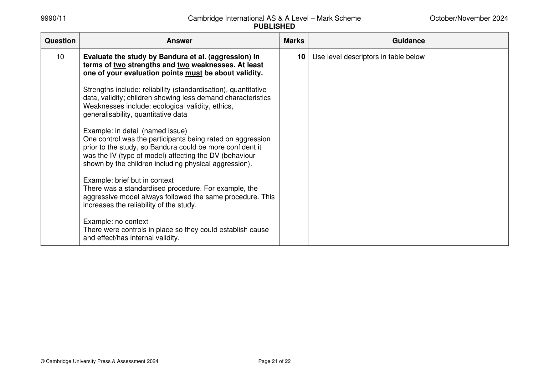 Mark scheme, page 21 of 22