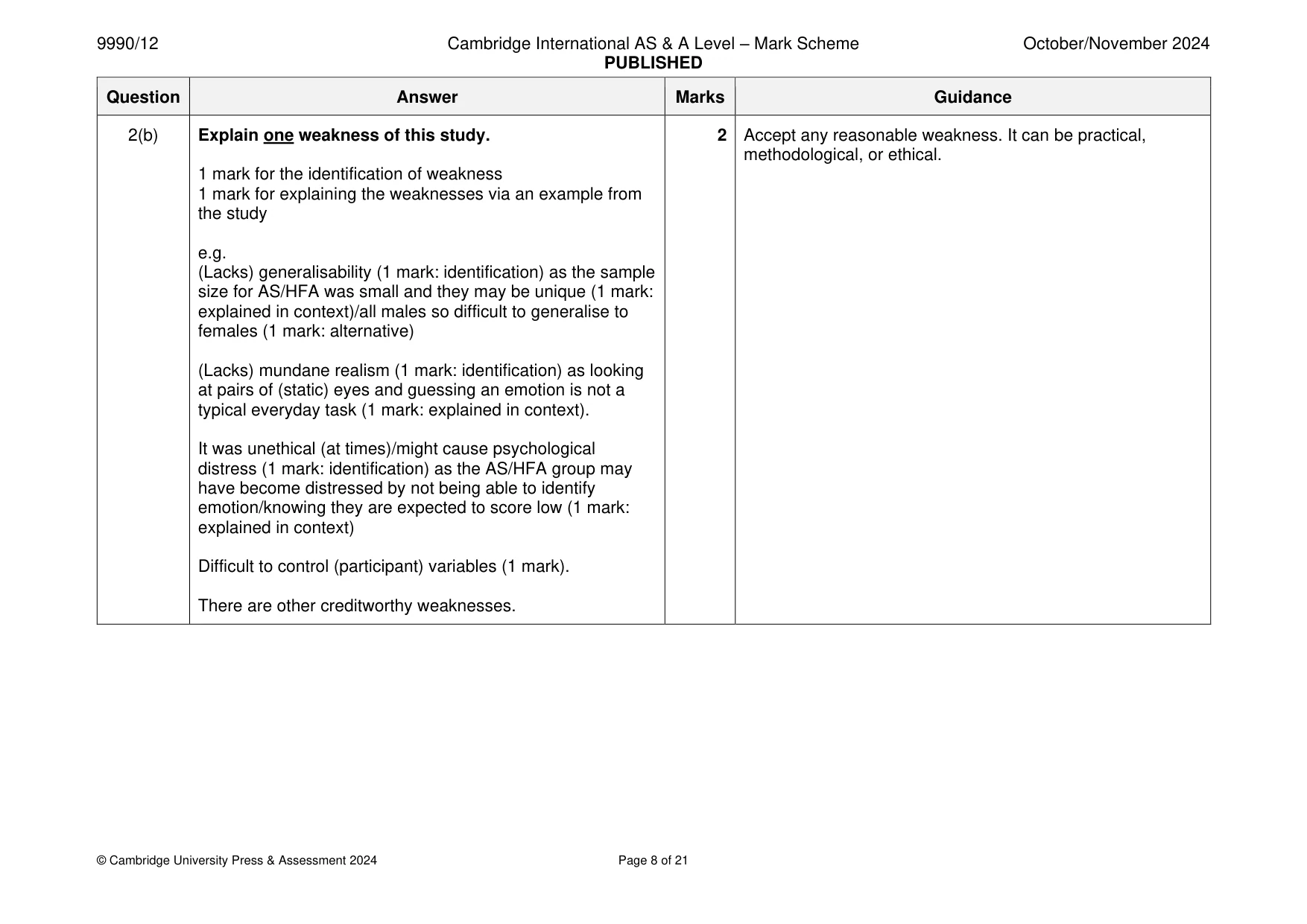 Mark scheme, page 8 of 21