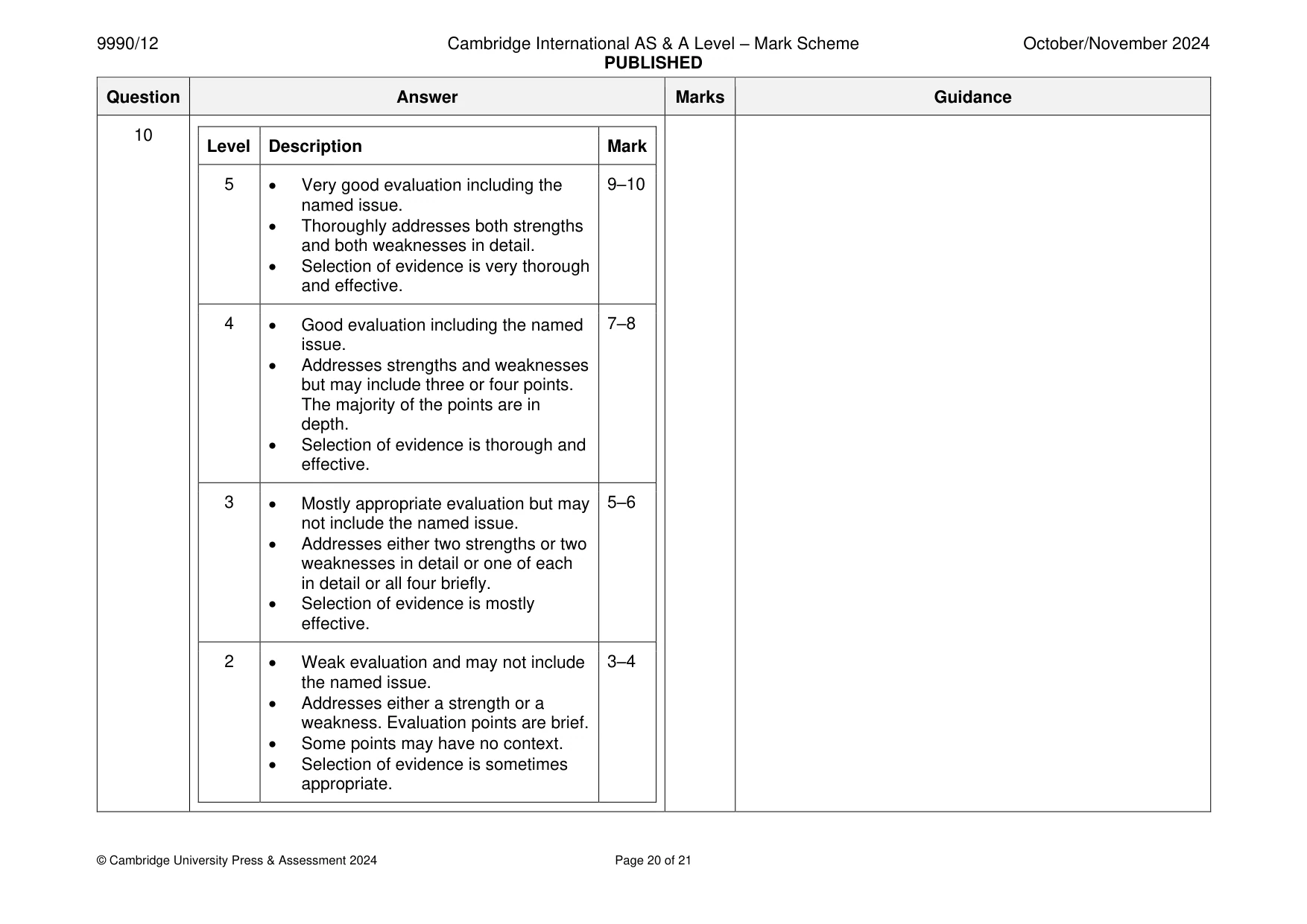 Mark scheme, page 20 of 21