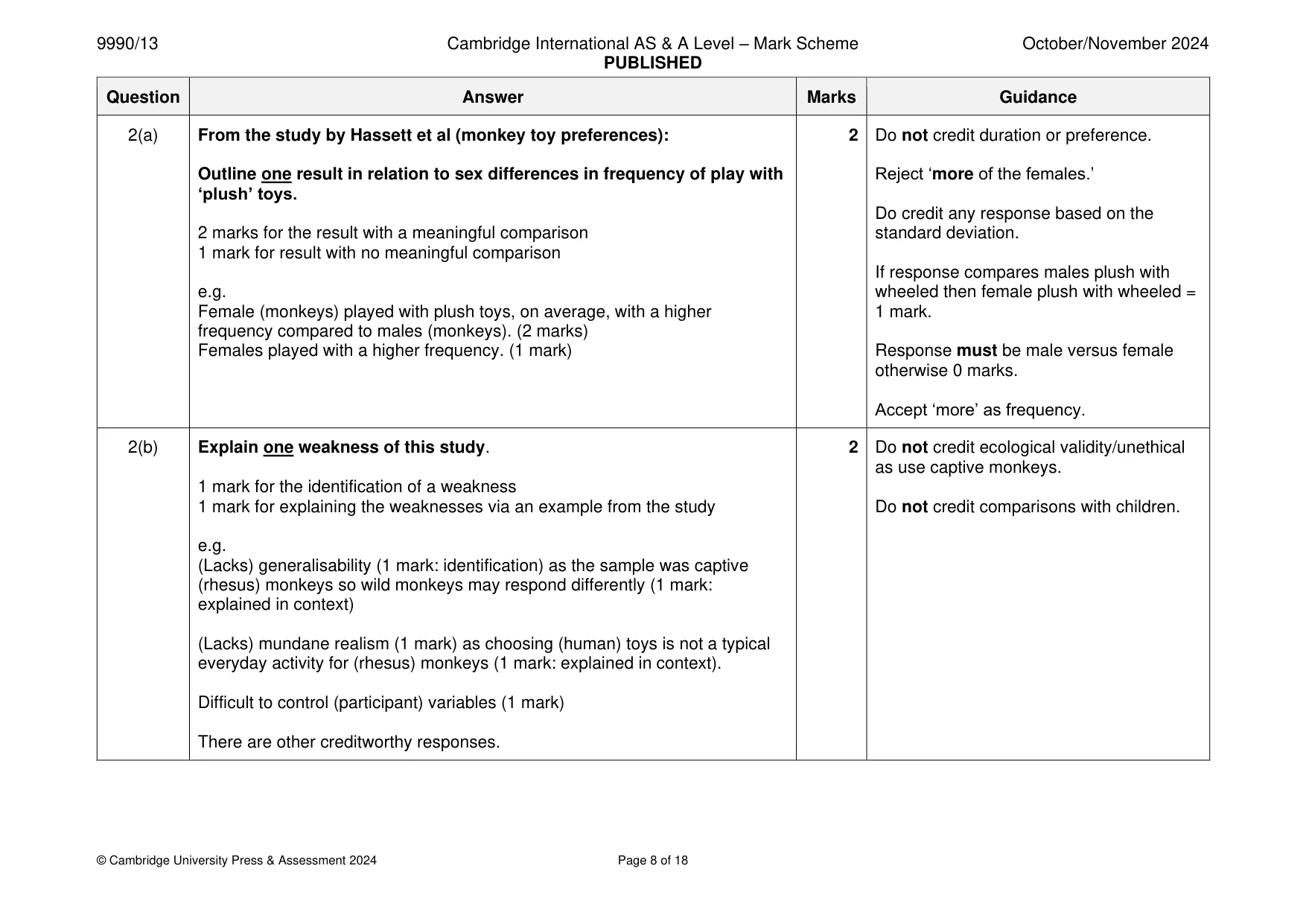 Mark scheme, page 8 of 18