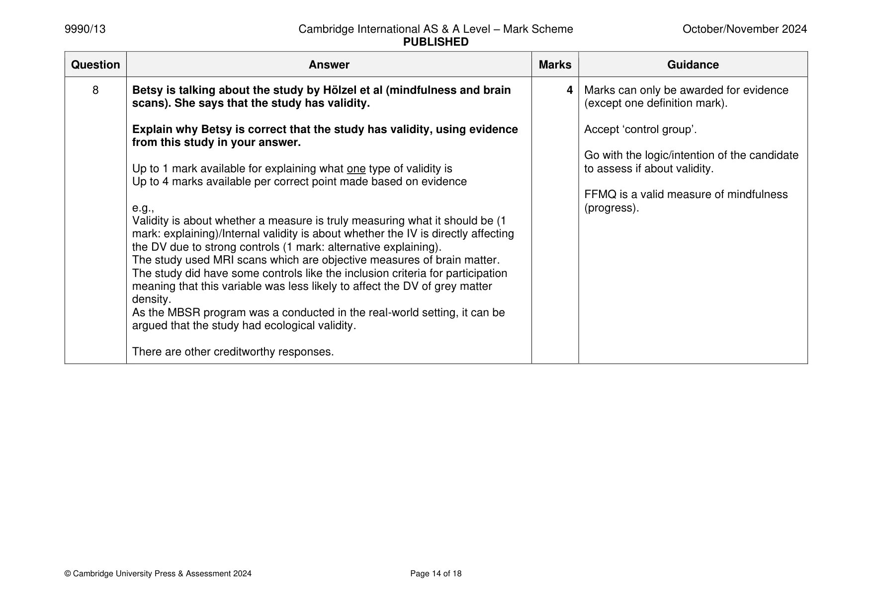 Mark scheme, page 14 of 18