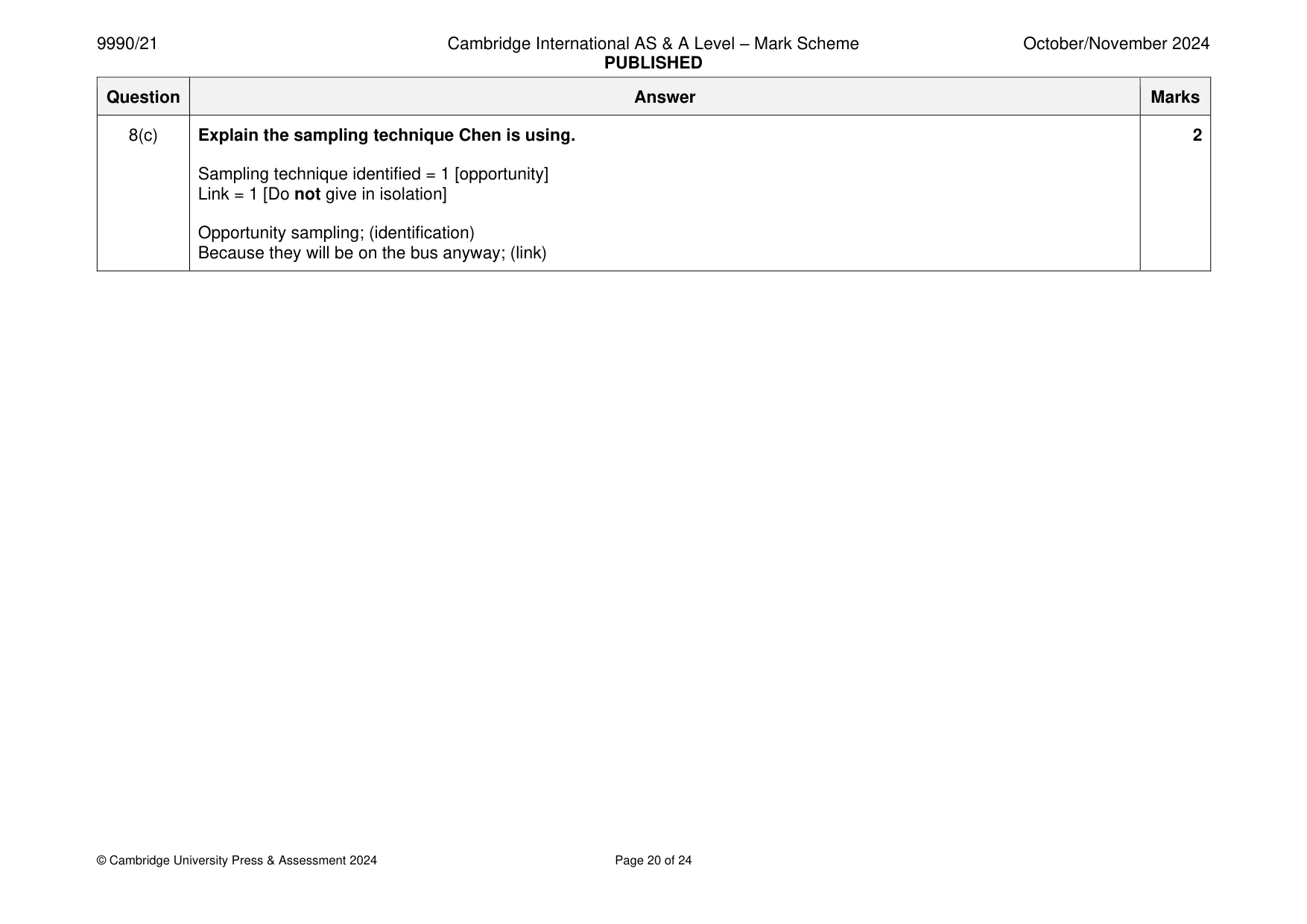 Mark scheme, page 20 of 24