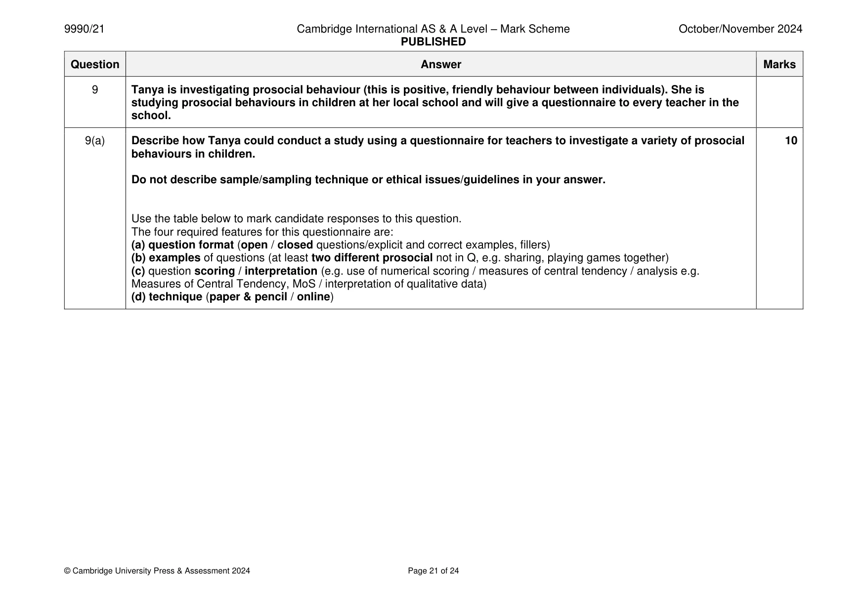 Mark scheme, page 21 of 24