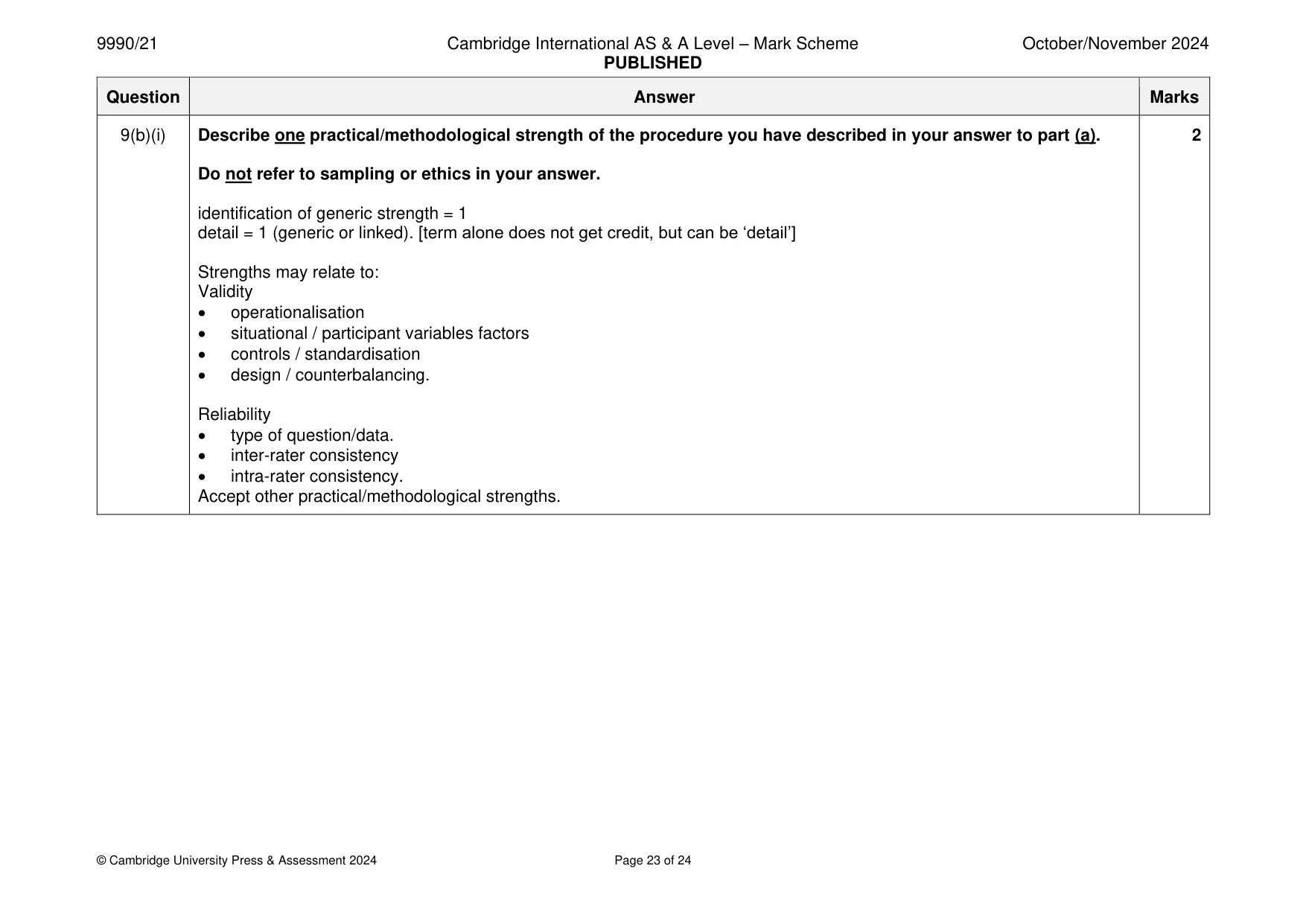 Mark scheme, page 23 of 24