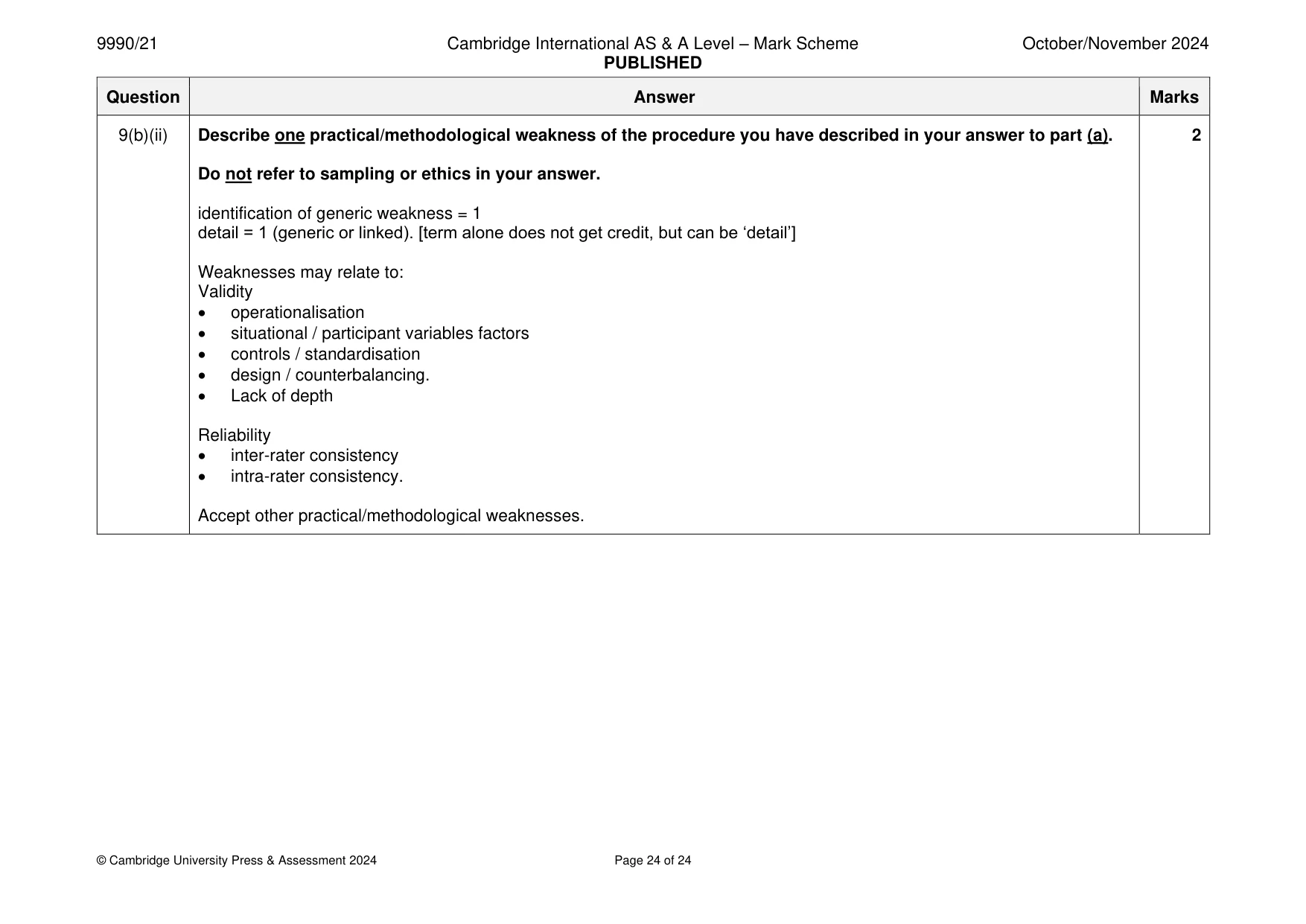 Mark scheme, page 24 of 24