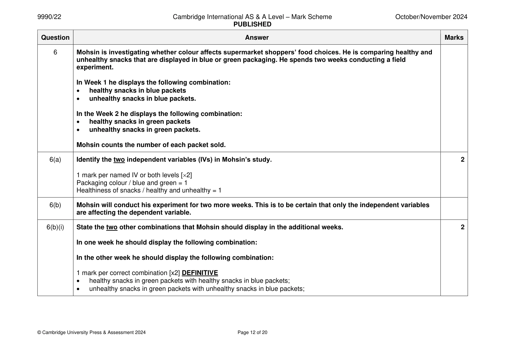 Mark scheme, page 12 of 20