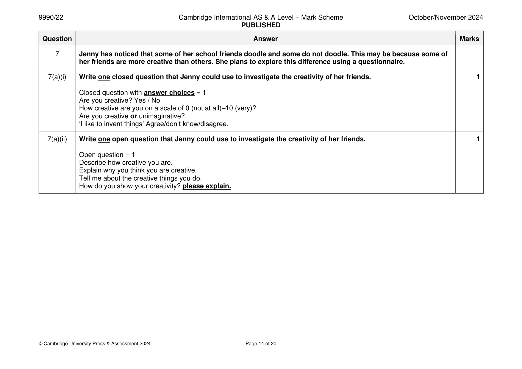 Mark scheme, page 14 of 20