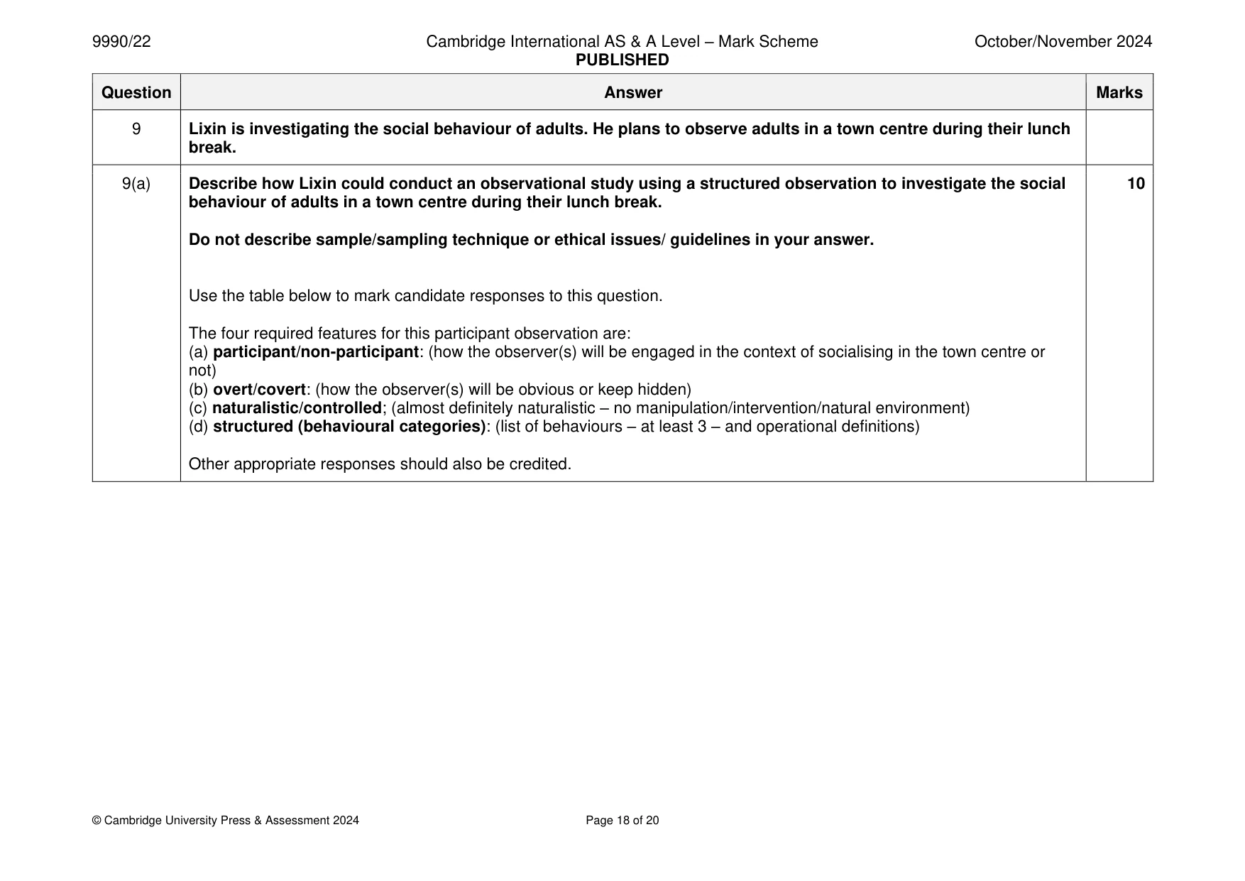 Mark scheme, page 18 of 20