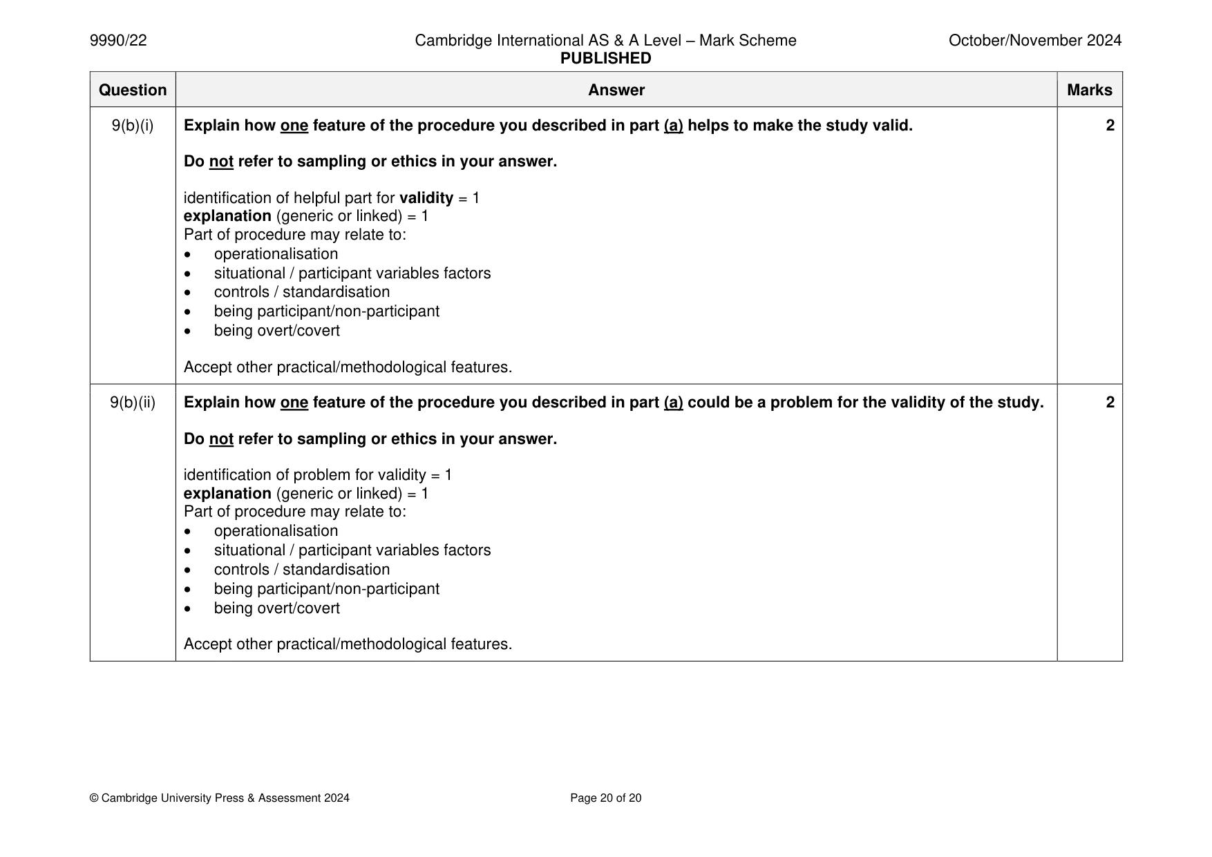 Mark scheme, page 20 of 20