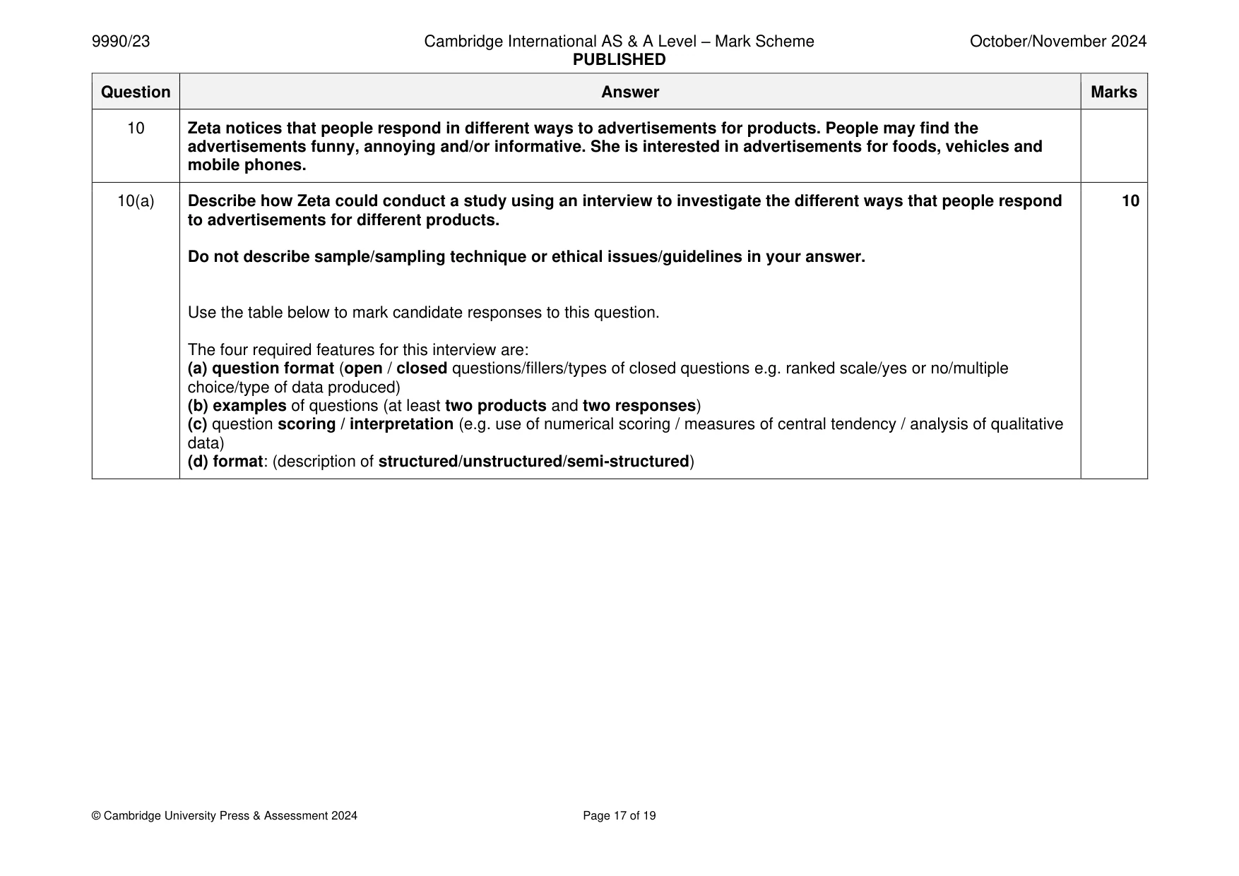 Mark scheme, page 17 of 19