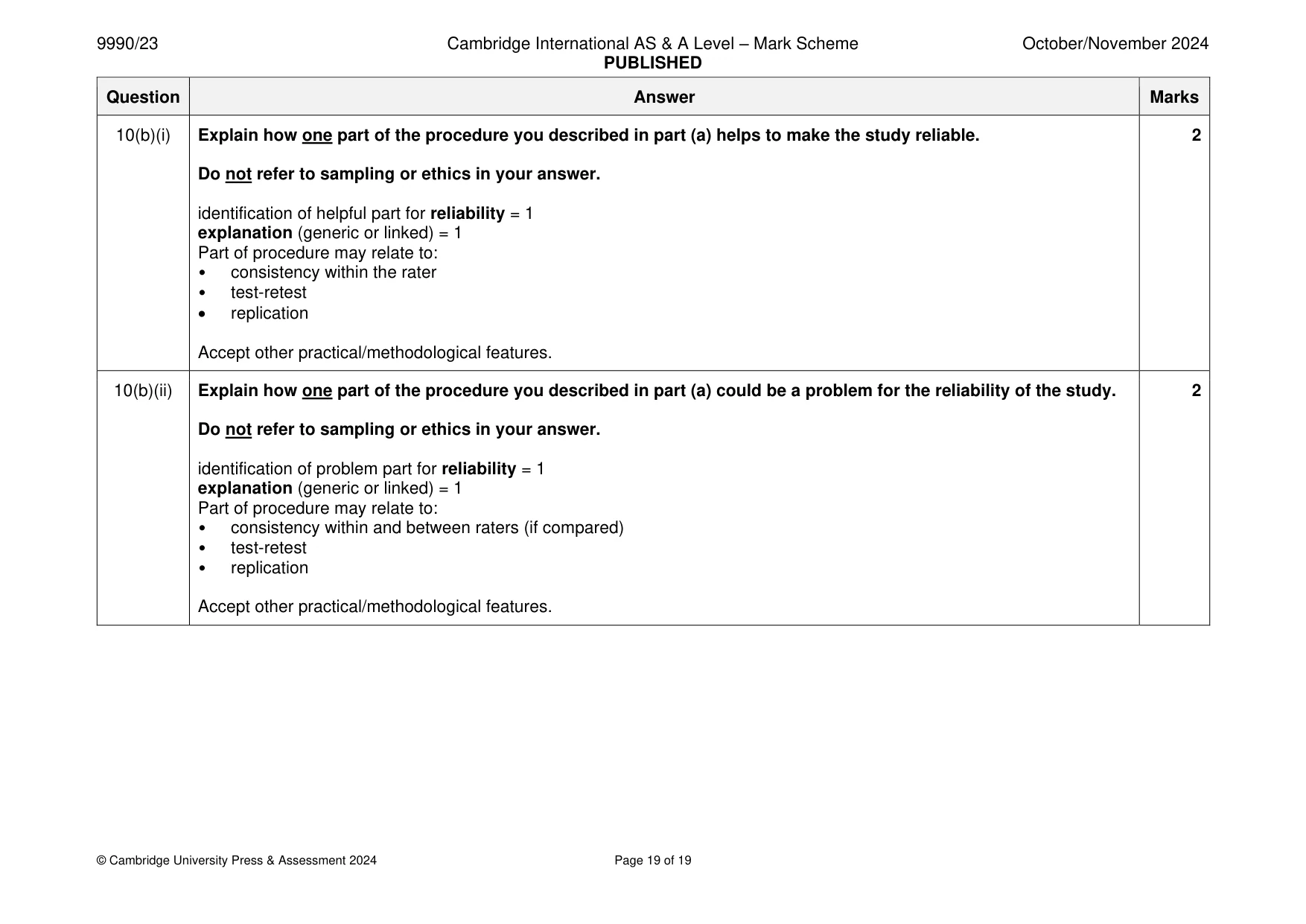 Mark scheme, page 19 of 19