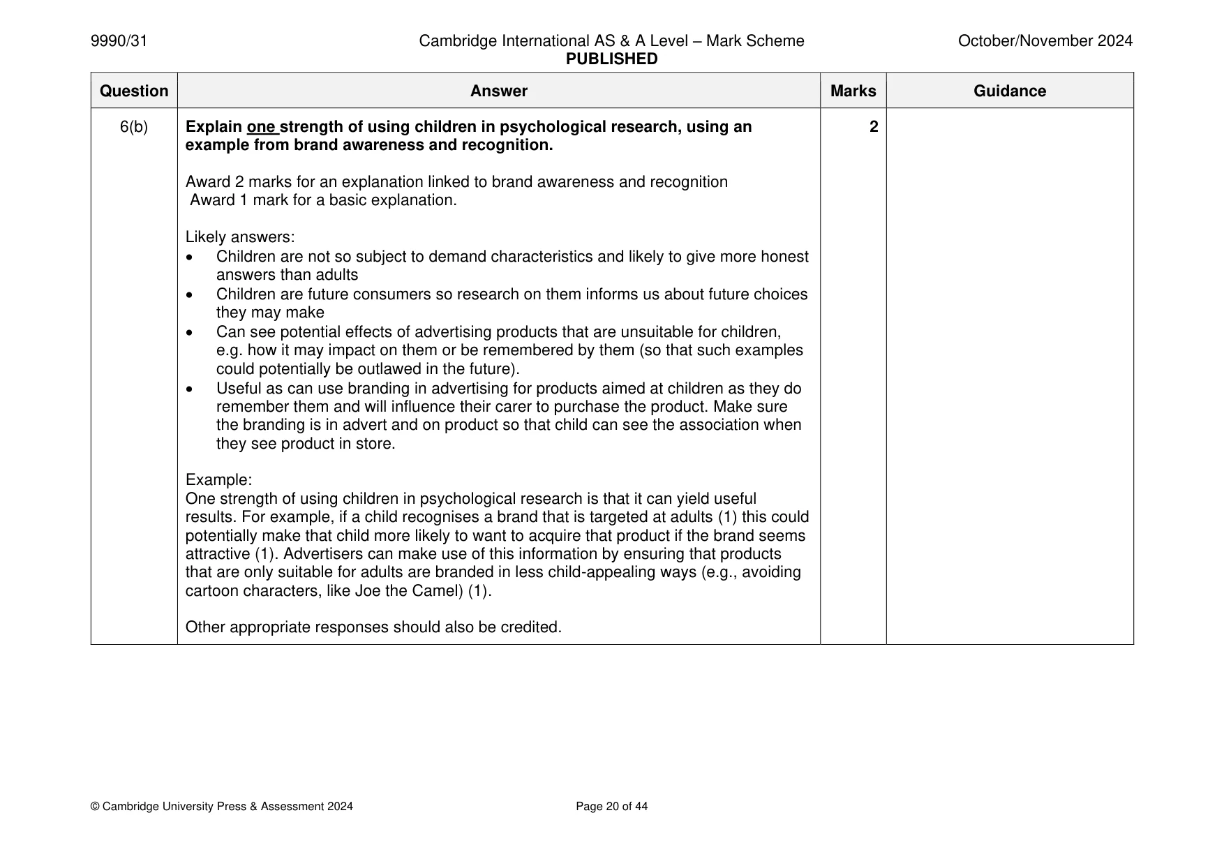 Mark scheme, page 20 of 44