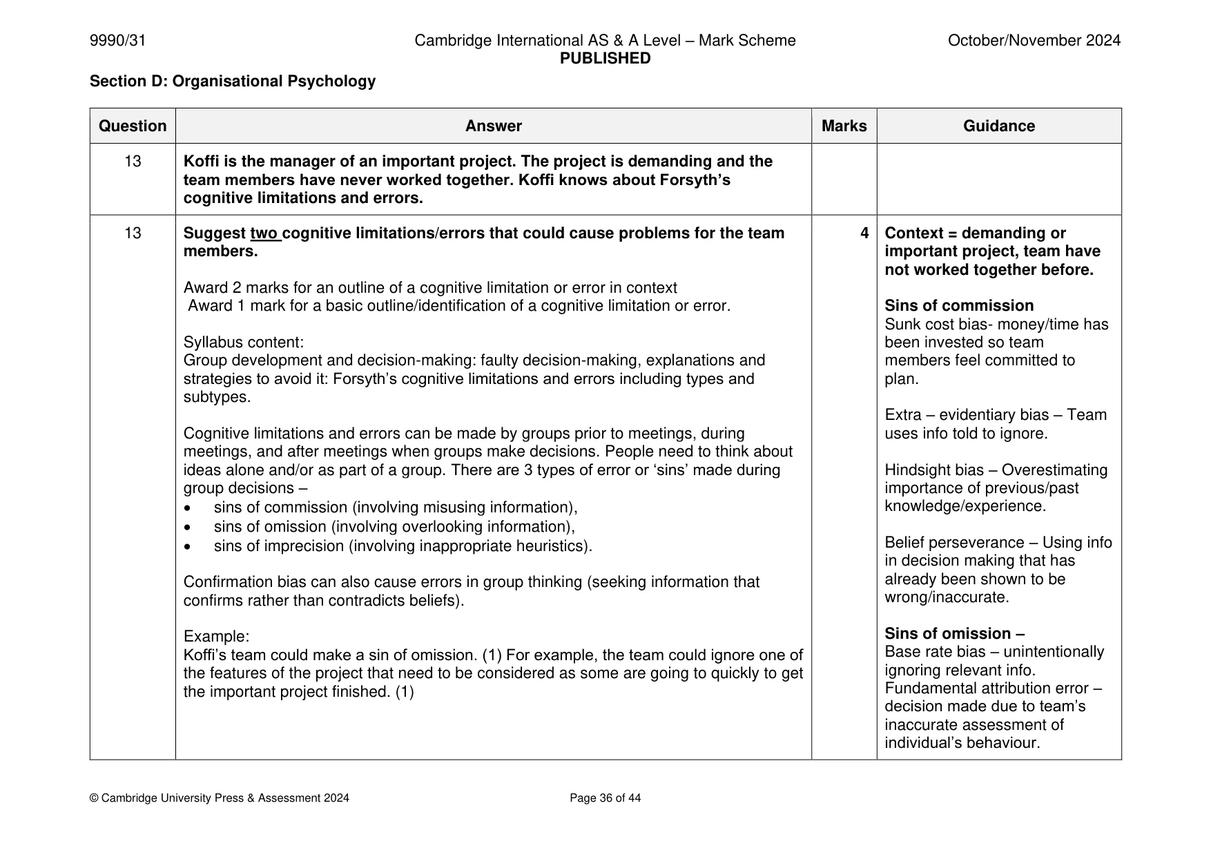 Mark scheme, page 36 of 44
