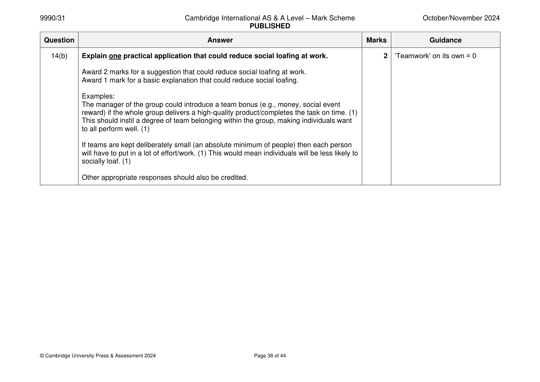 Mark scheme, page 38 of 44