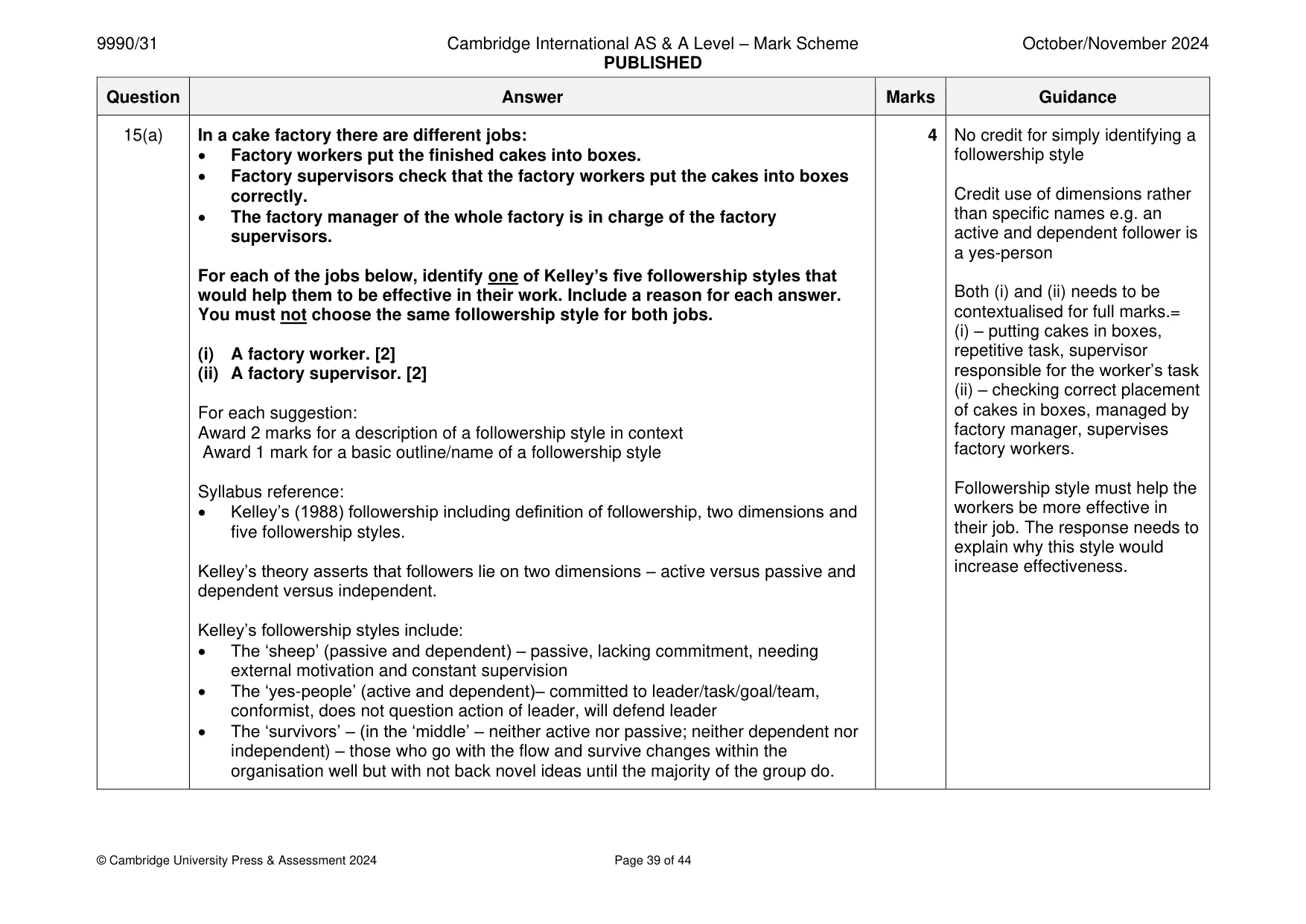 Mark scheme, page 39 of 44