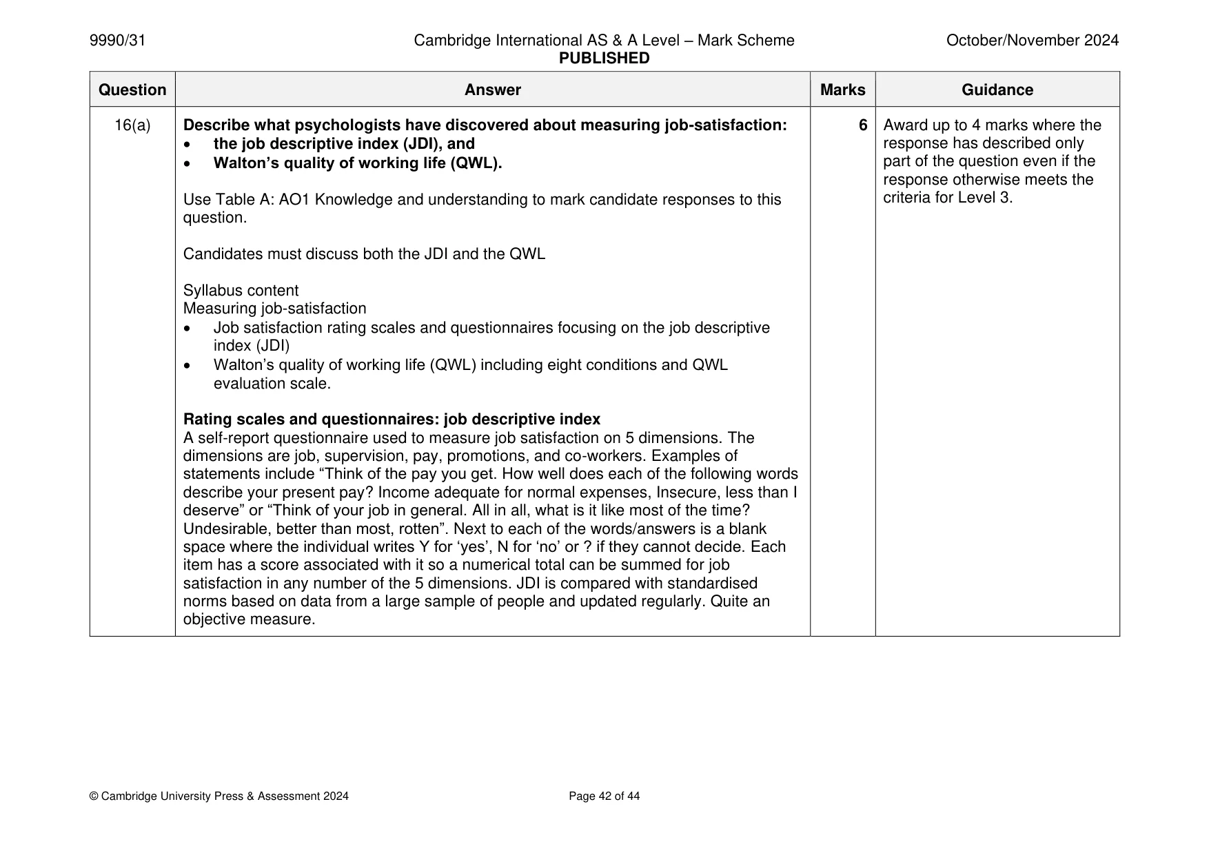Mark scheme, page 42 of 44