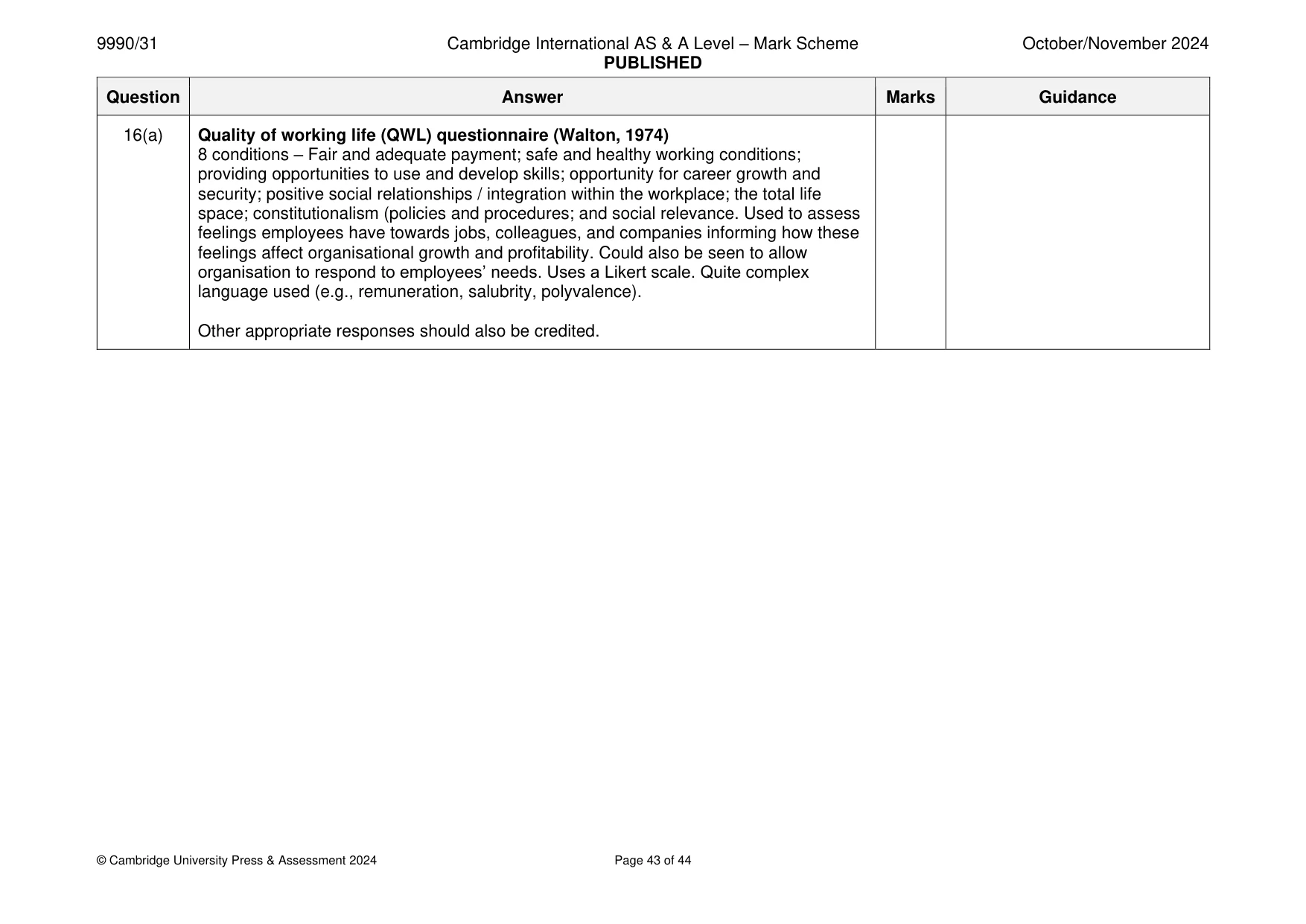 Mark scheme, page 43 of 44