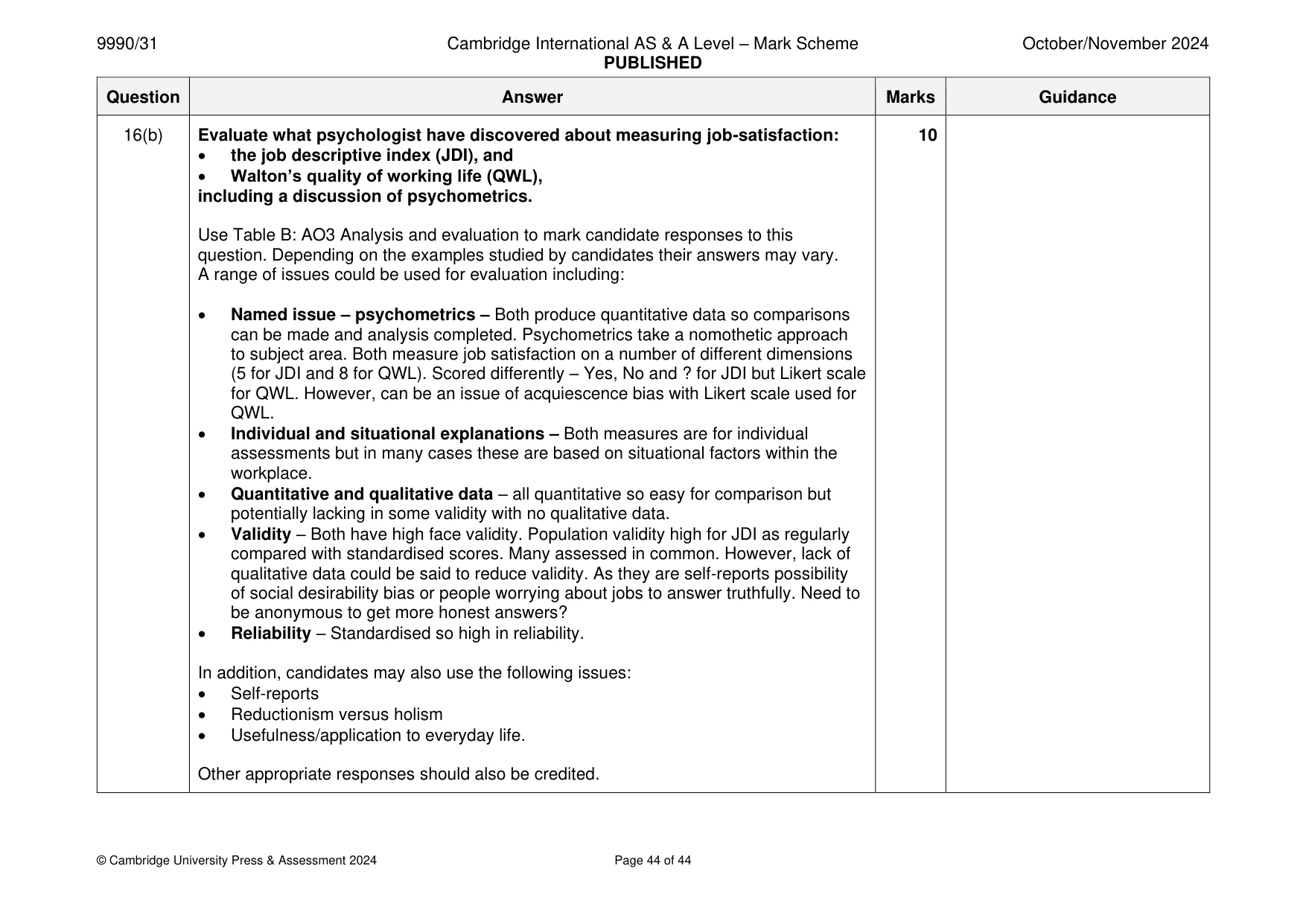 Mark scheme, page 44 of 44