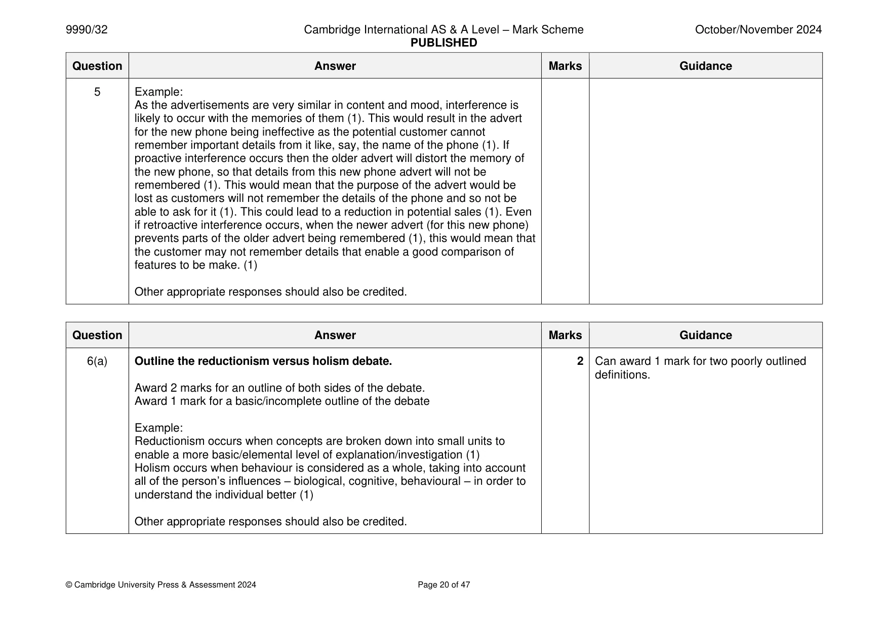 Mark scheme, page 20 of 47