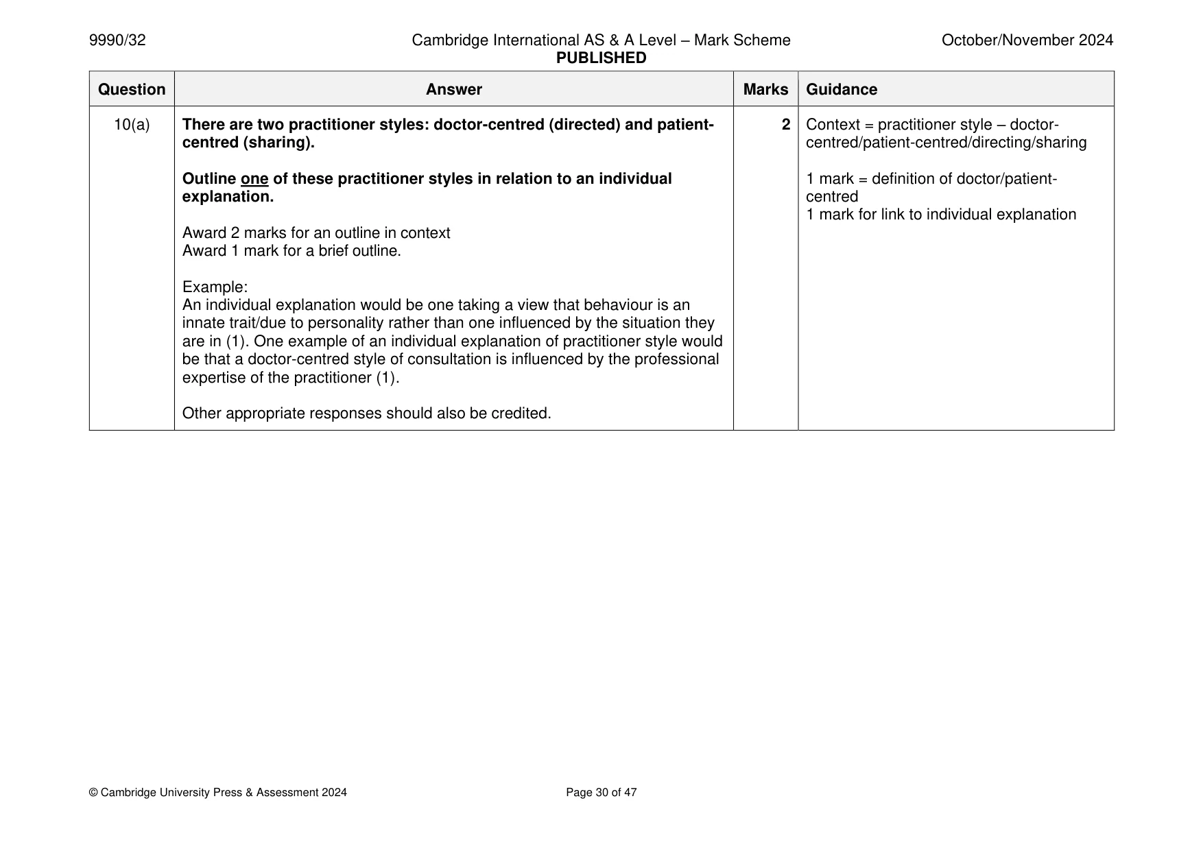 Mark scheme, page 30 of 47