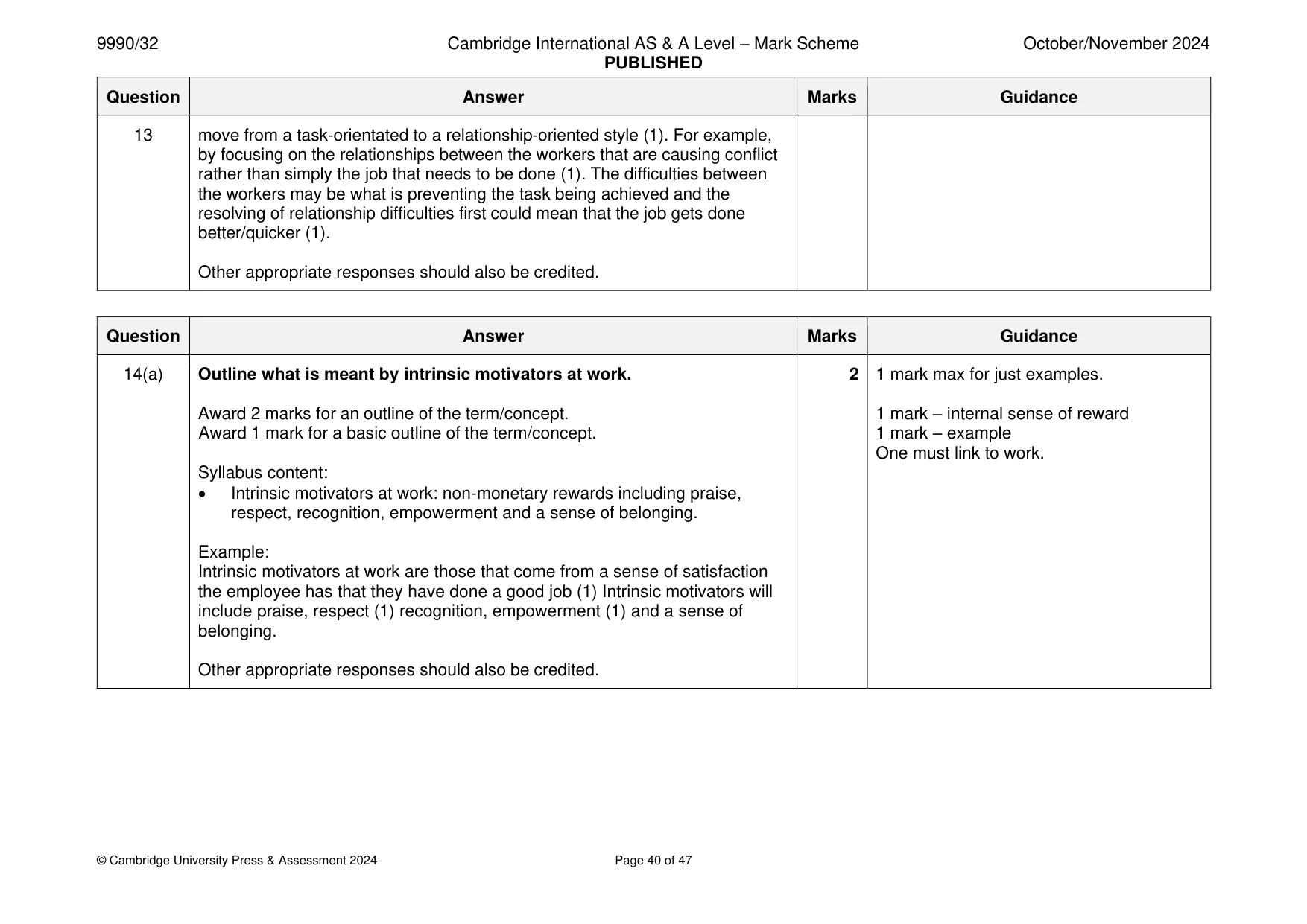 Mark scheme, page 40 of 47