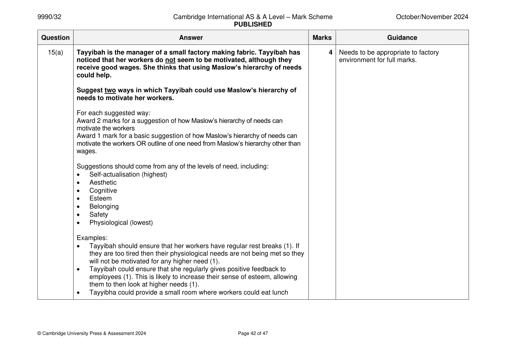 Mark scheme, page 42 of 47