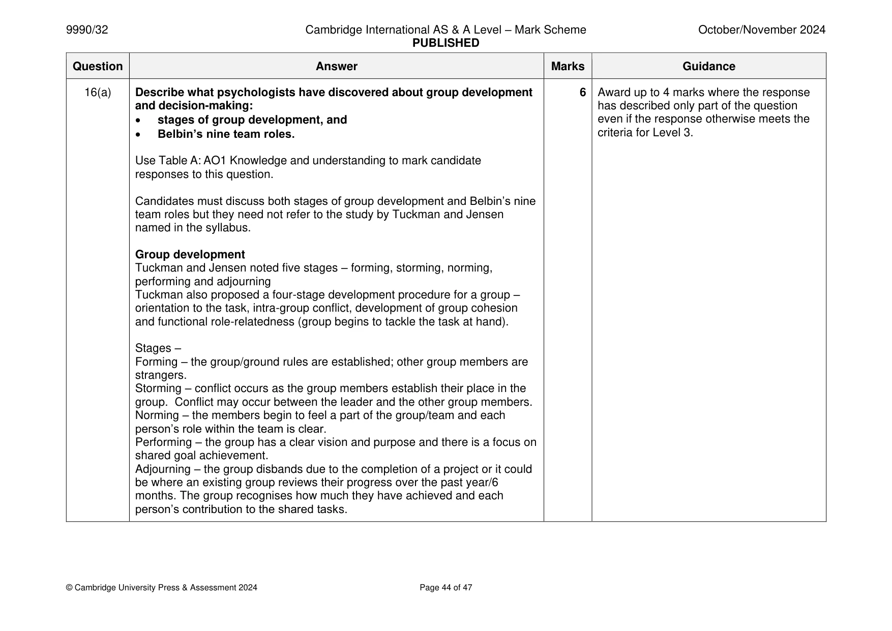 Mark scheme, page 44 of 47