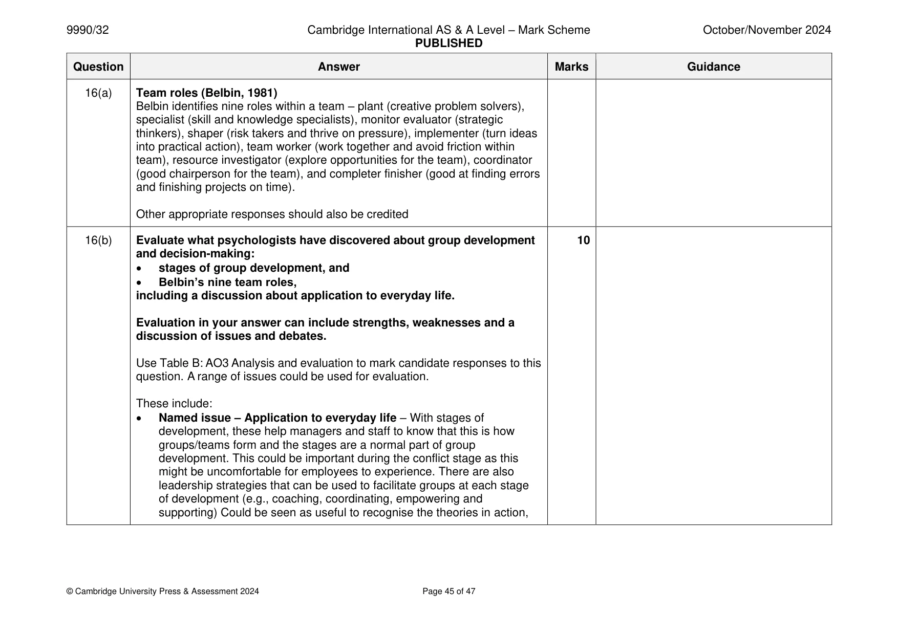 Mark scheme, page 45 of 47