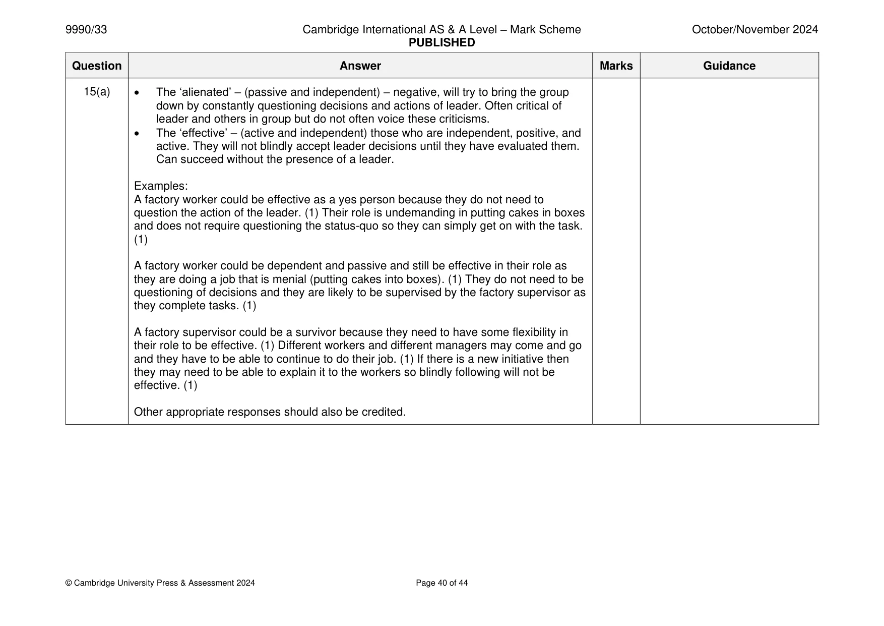 Mark scheme, page 40 of 44