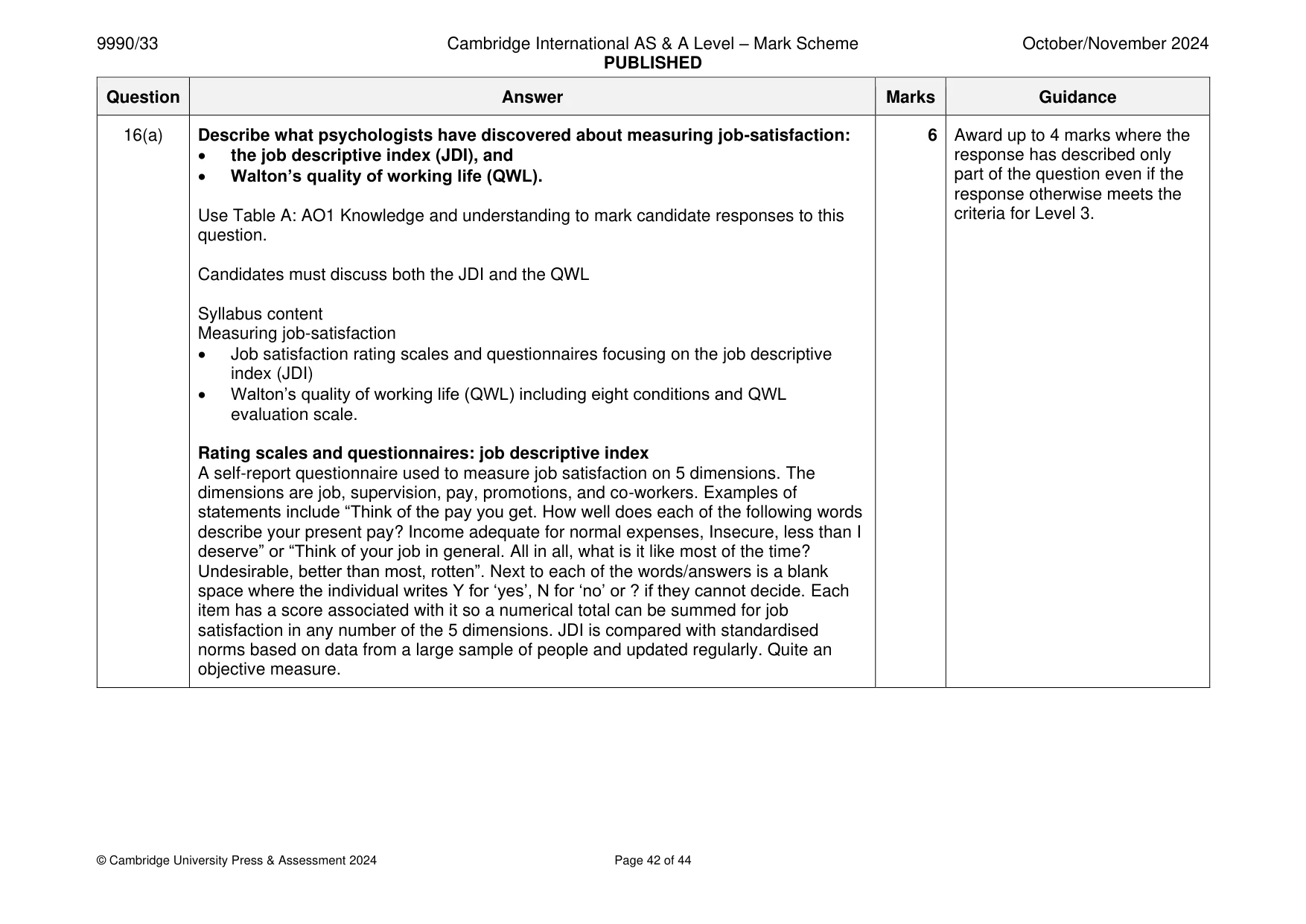 Mark scheme, page 42 of 44