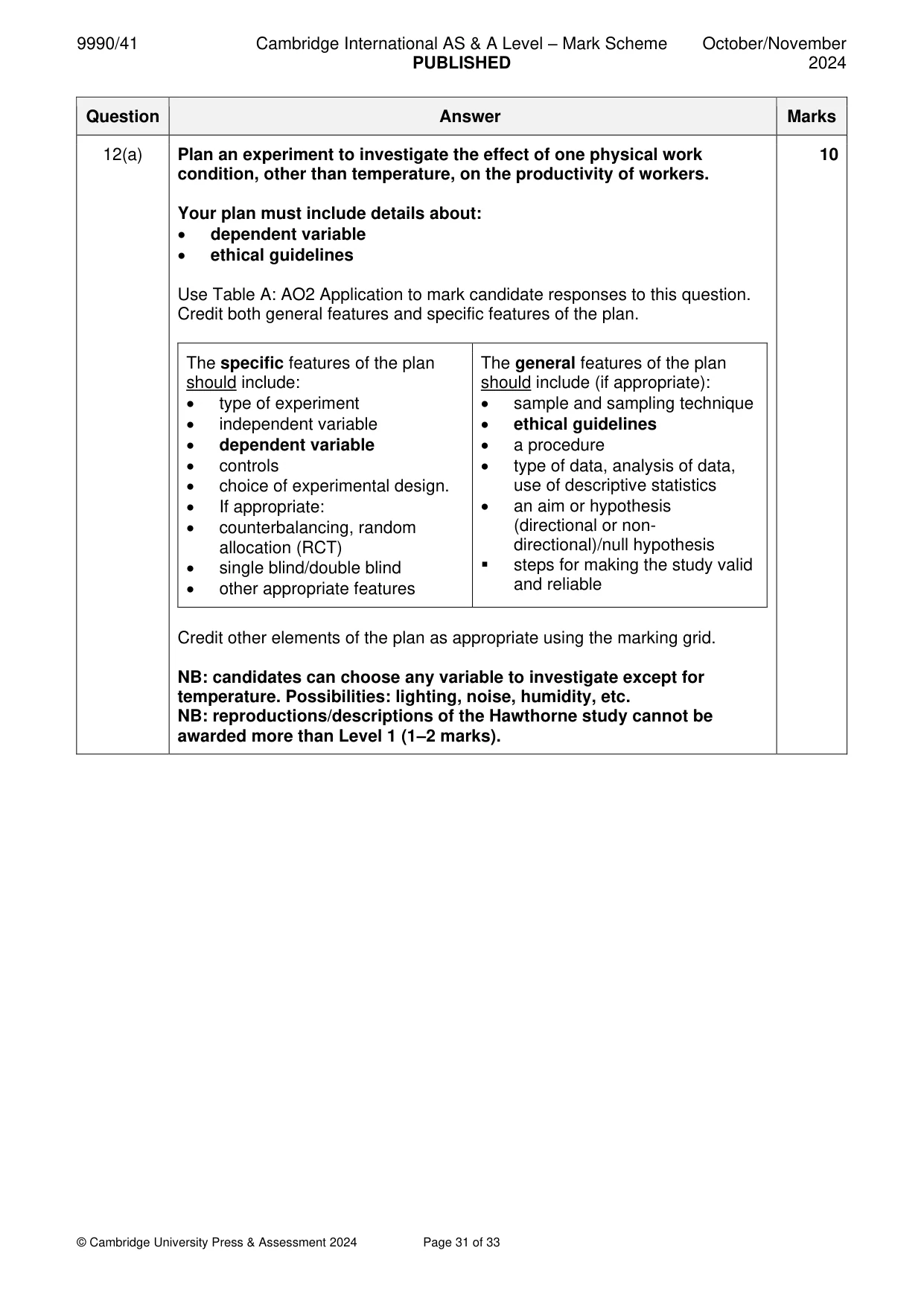 Mark scheme, page 31 of 33