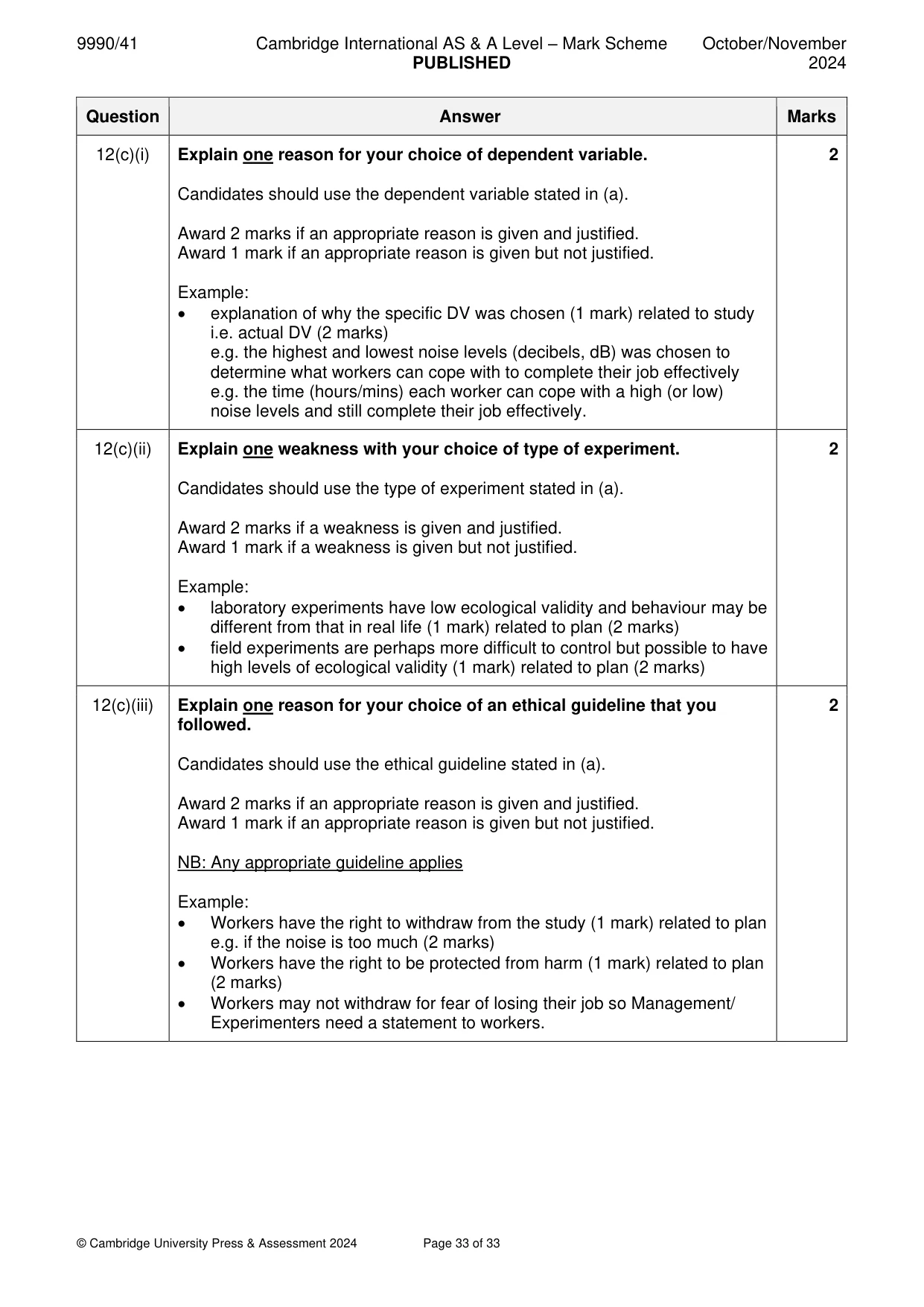 Mark scheme, page 33 of 33