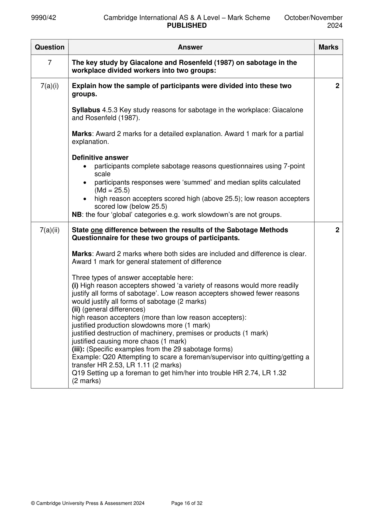 Mark scheme, page 16 of 32