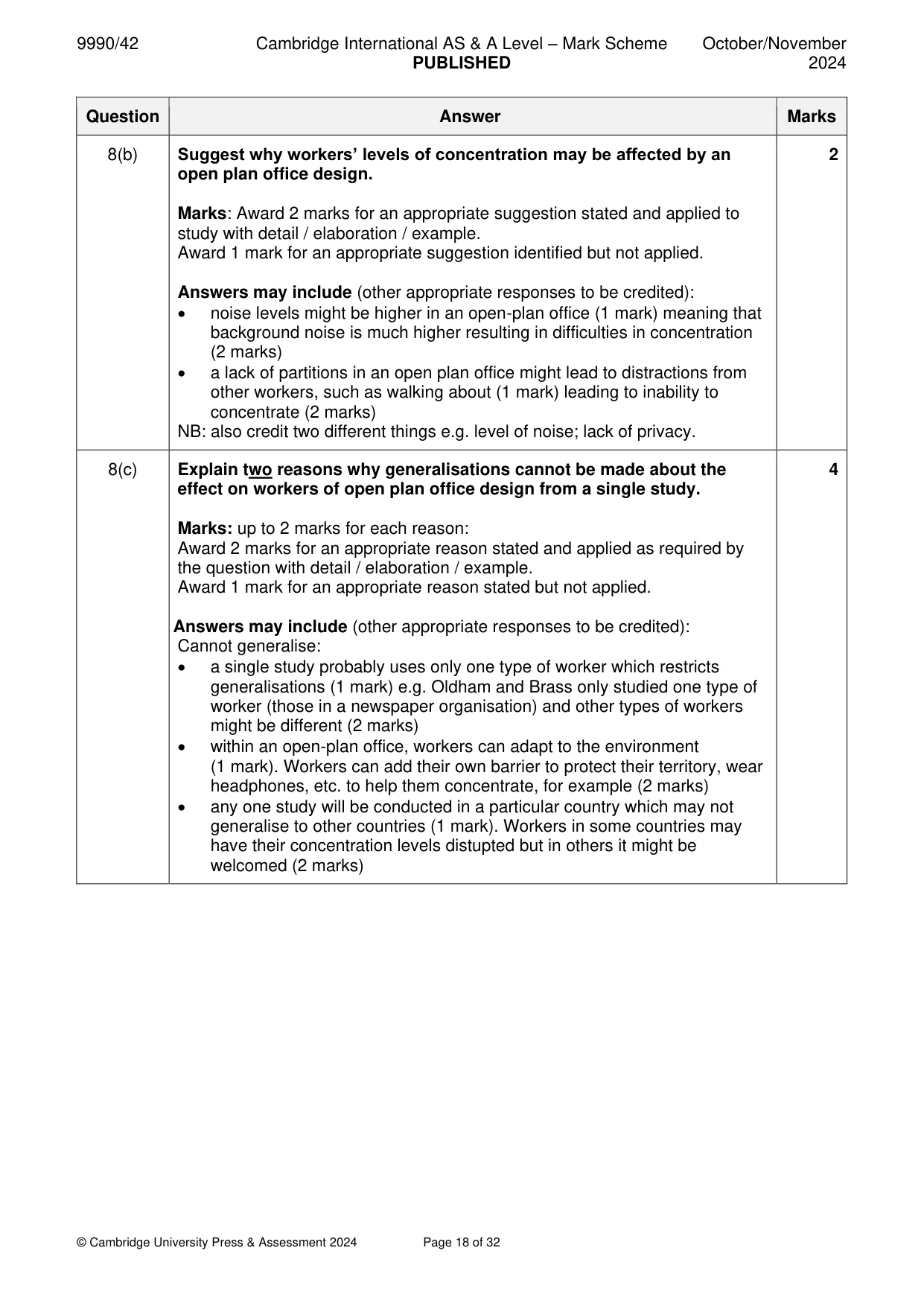 Mark scheme, page 18 of 32