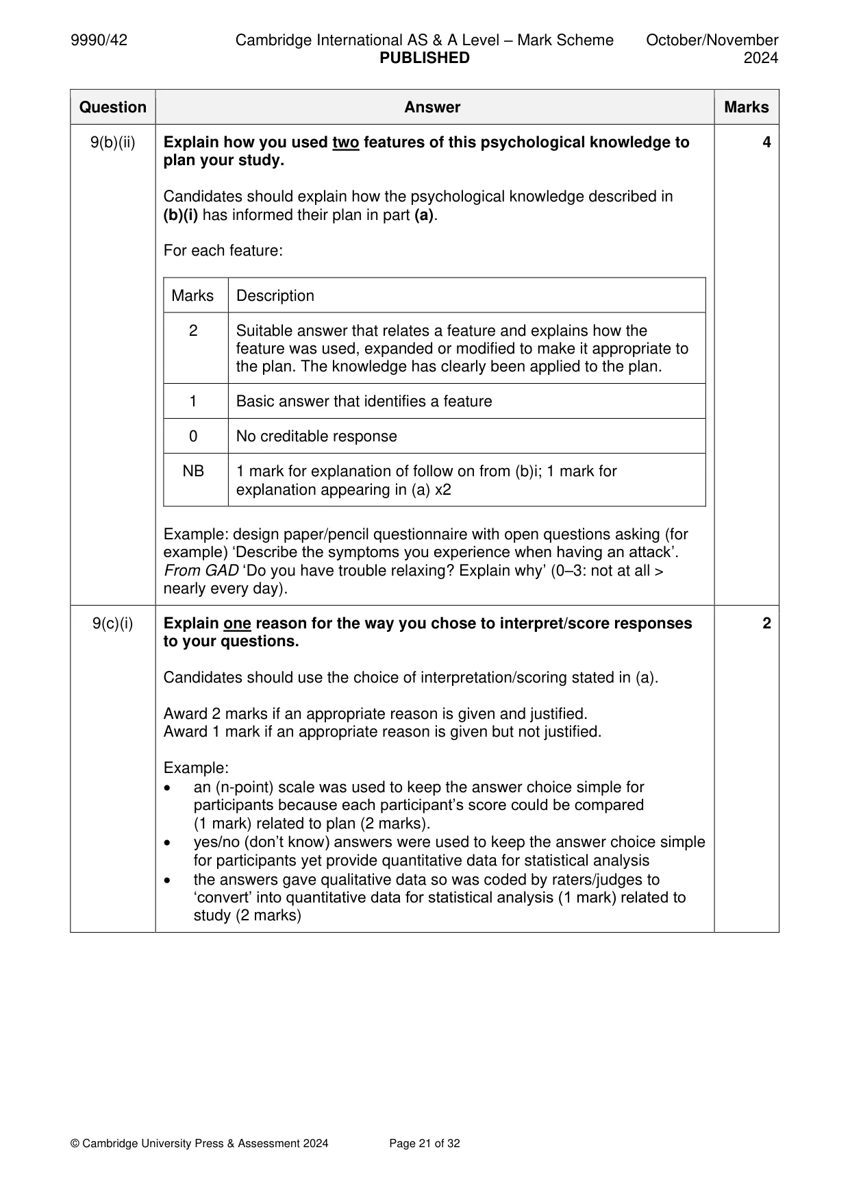Mark scheme, page 21 of 32