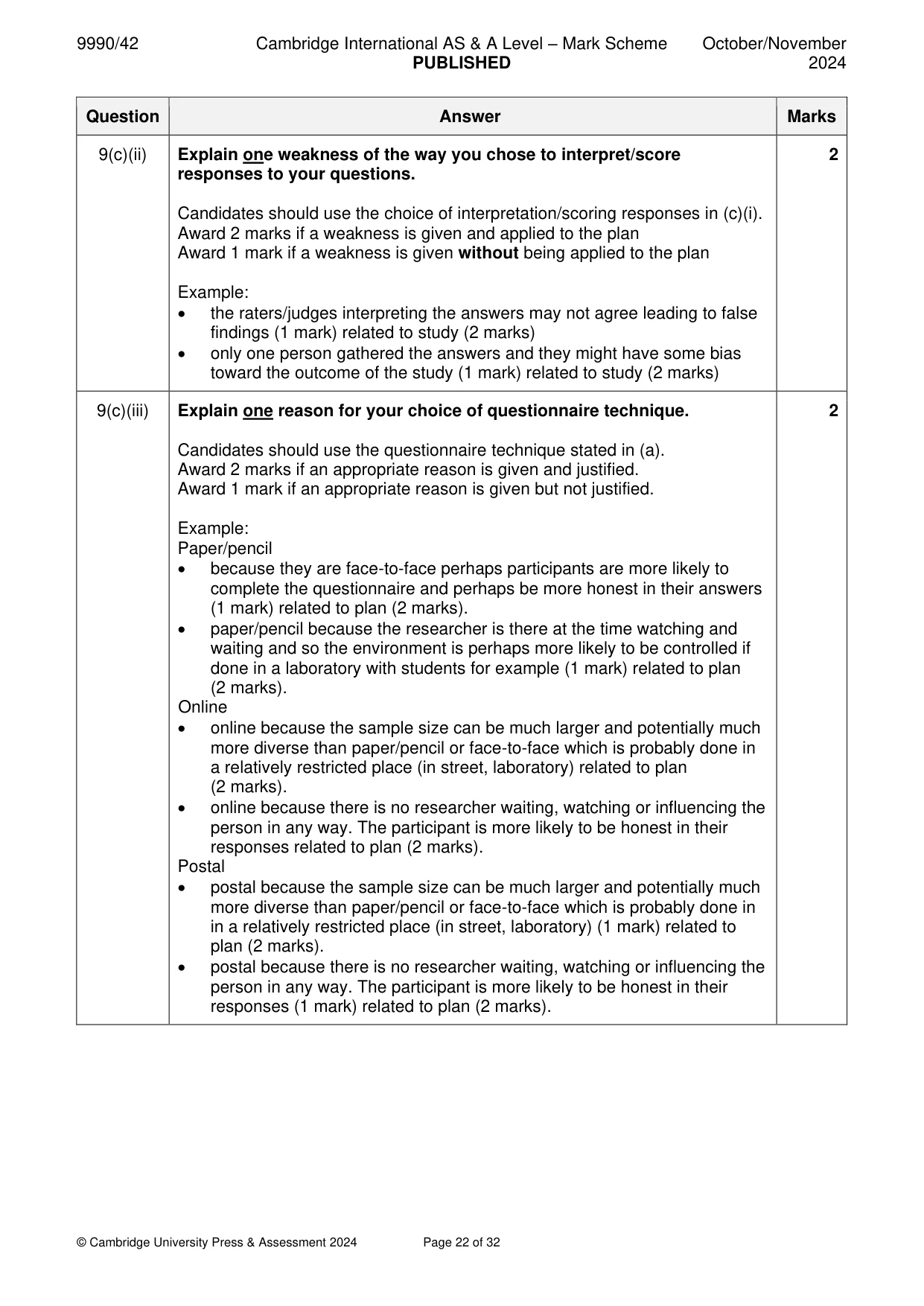 Mark scheme, page 22 of 32