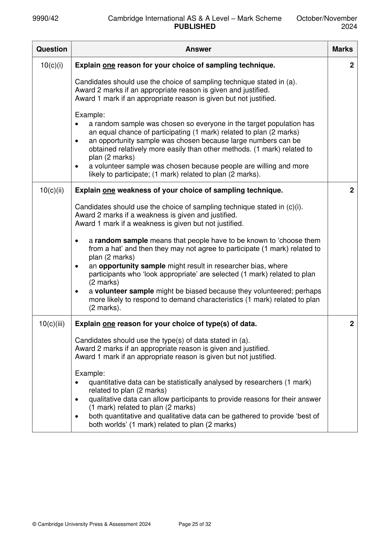 Mark scheme, page 25 of 32