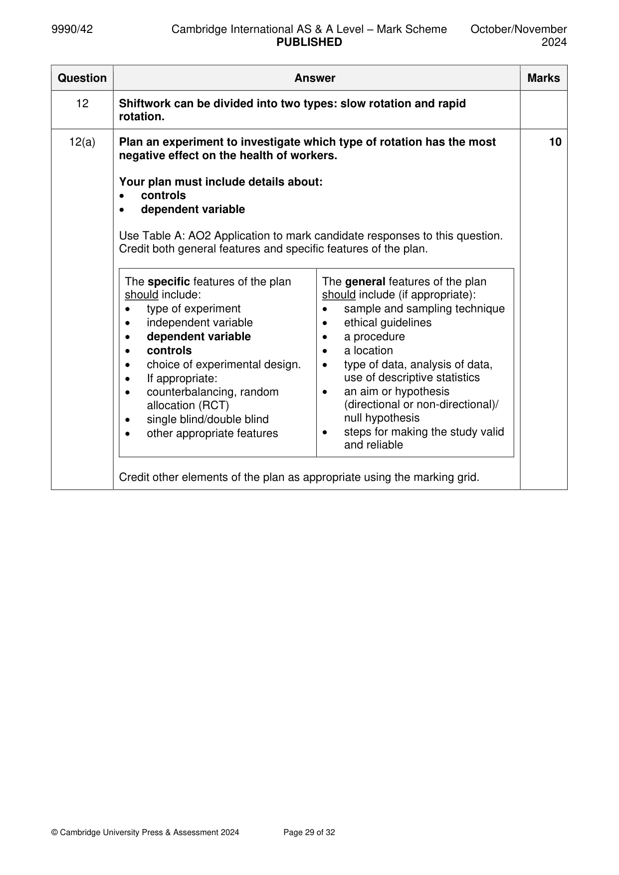 Mark scheme, page 29 of 32