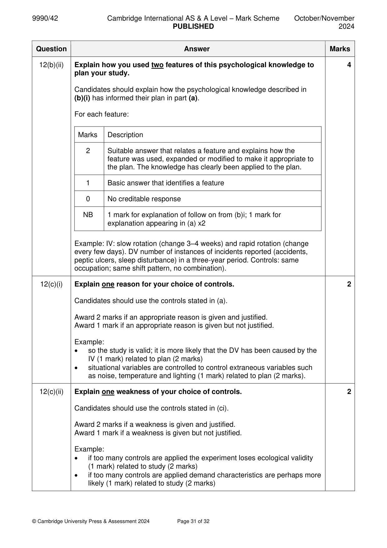 Mark scheme, page 31 of 32