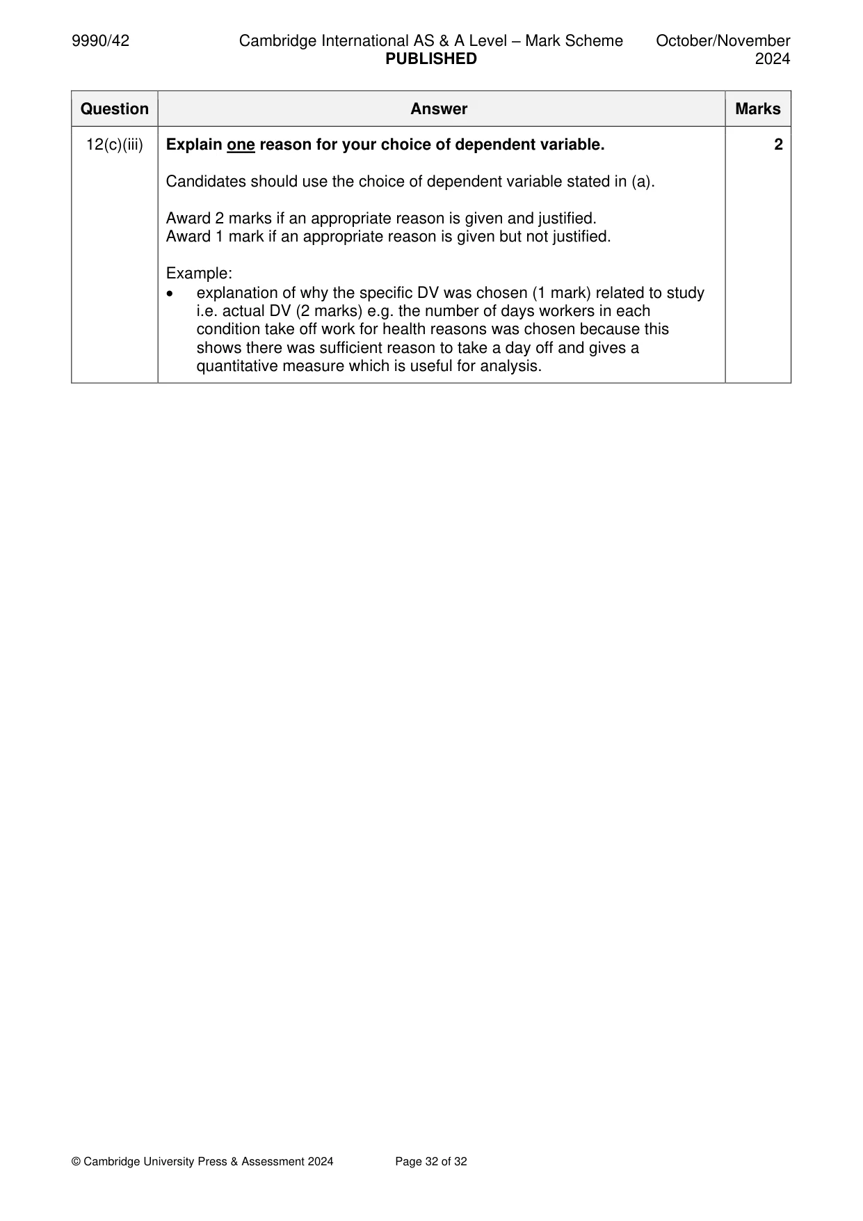 Mark scheme, page 32 of 32