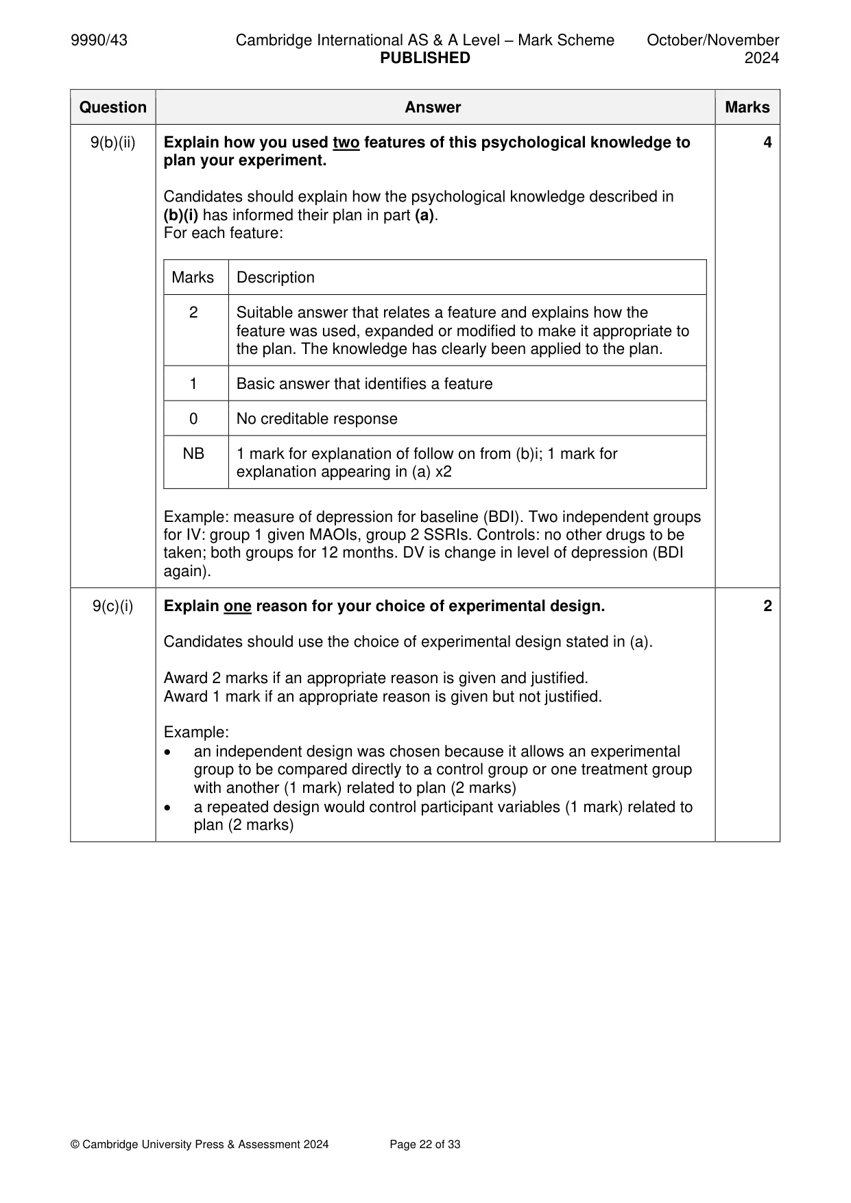 Mark scheme, page 22 of 33