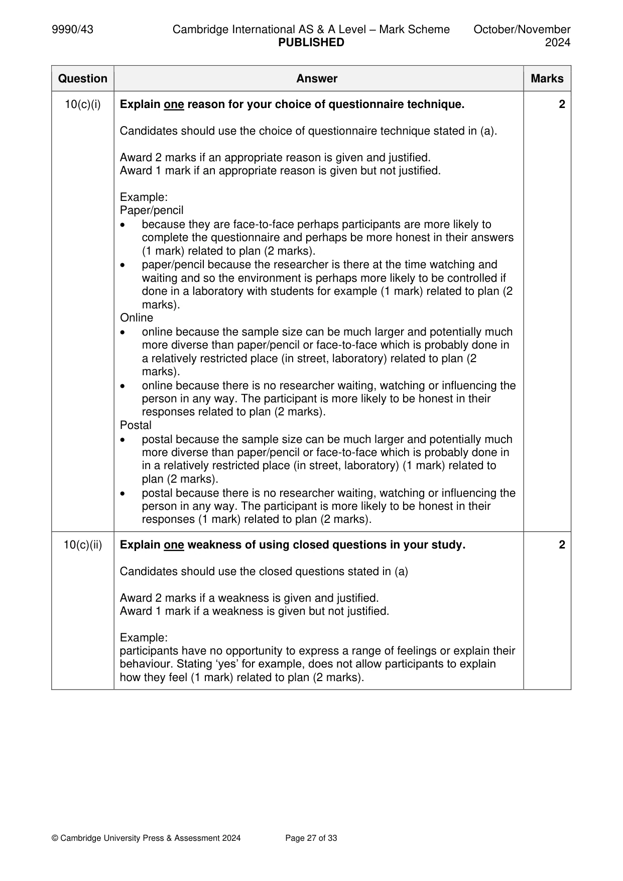 Mark scheme, page 27 of 33