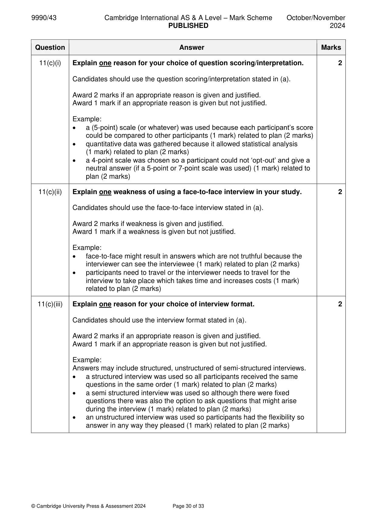 Mark scheme, page 30 of 33