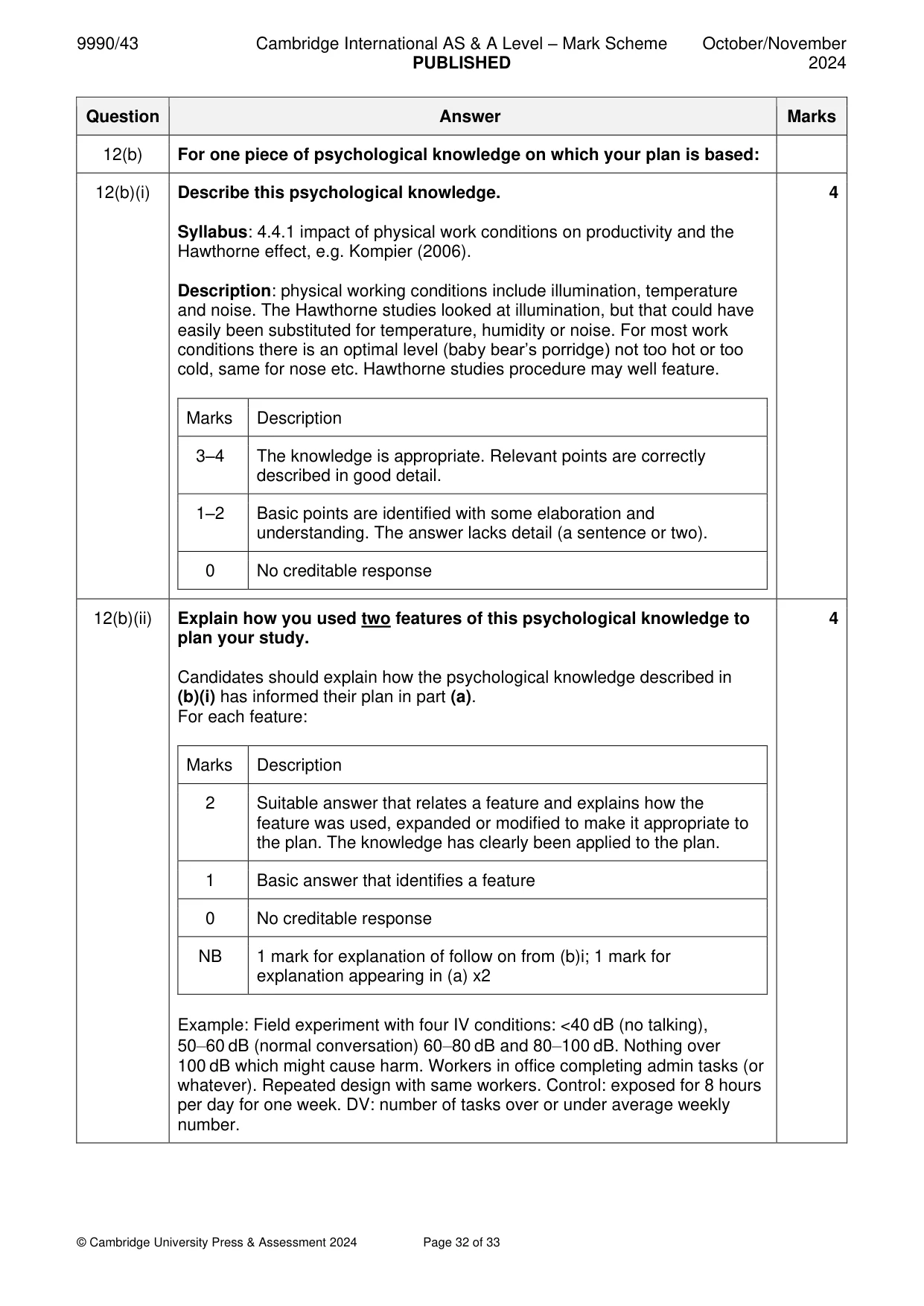 Mark scheme, page 32 of 33