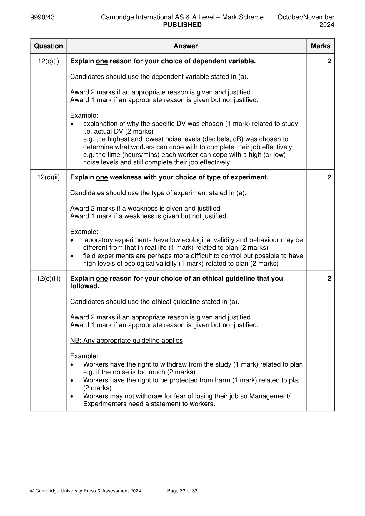 Mark scheme, page 33 of 33