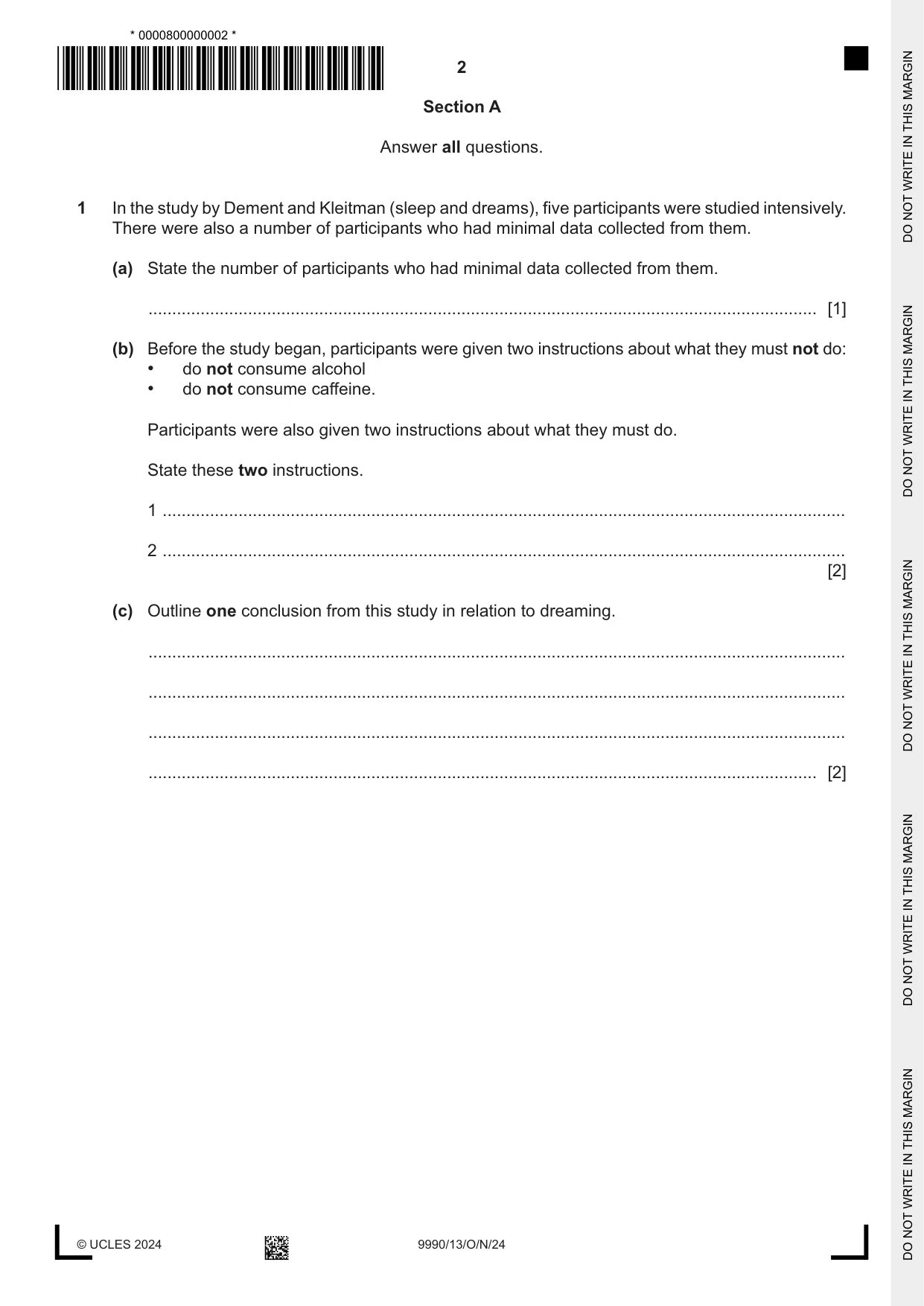 Cambridge A Level Psychology (from 2018) 9990 2024 Oct/Nov Paper 1 · Variant 3 question paper, page 2 of 12